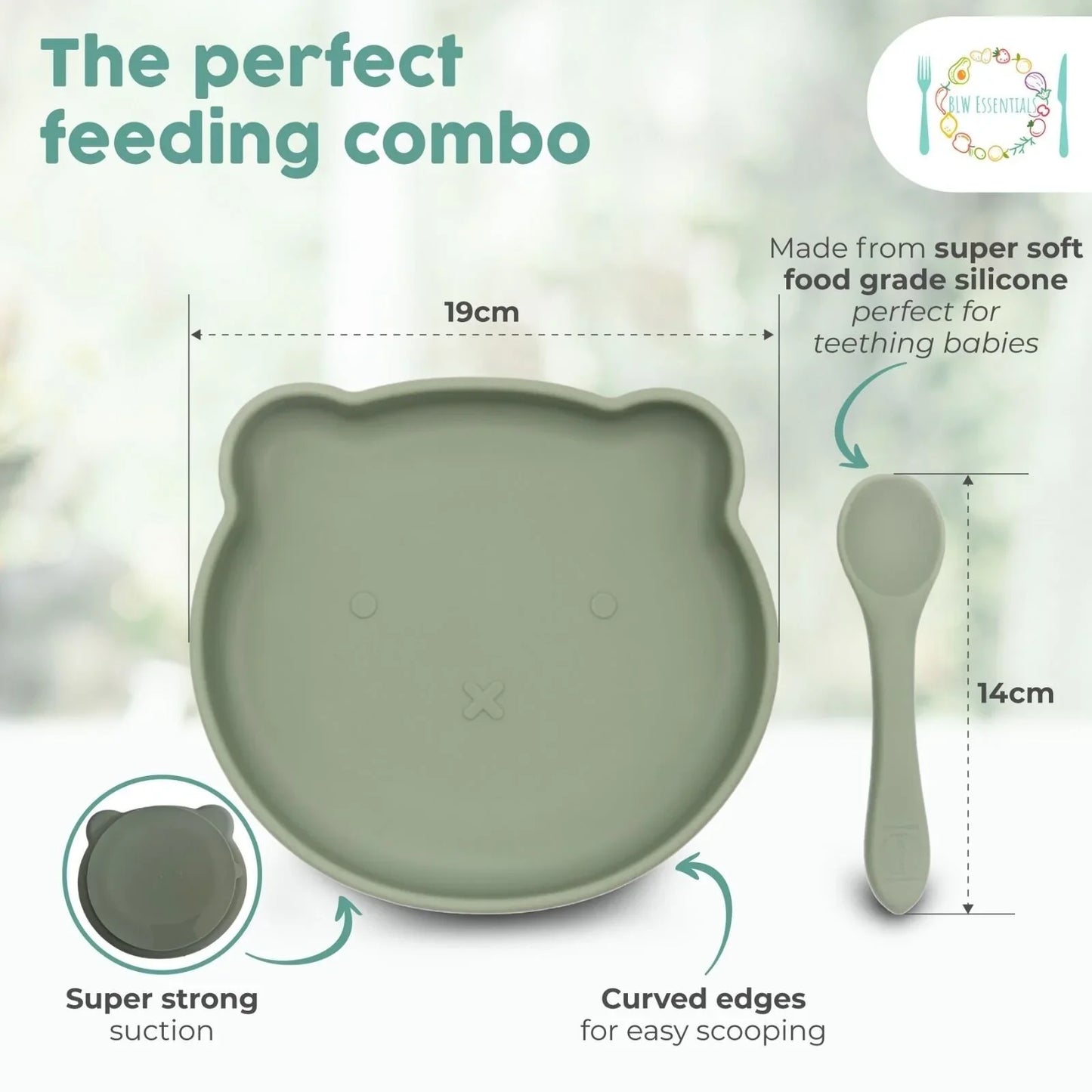 BLW Essentials Bear Plate and Spoon - Dusky Blue