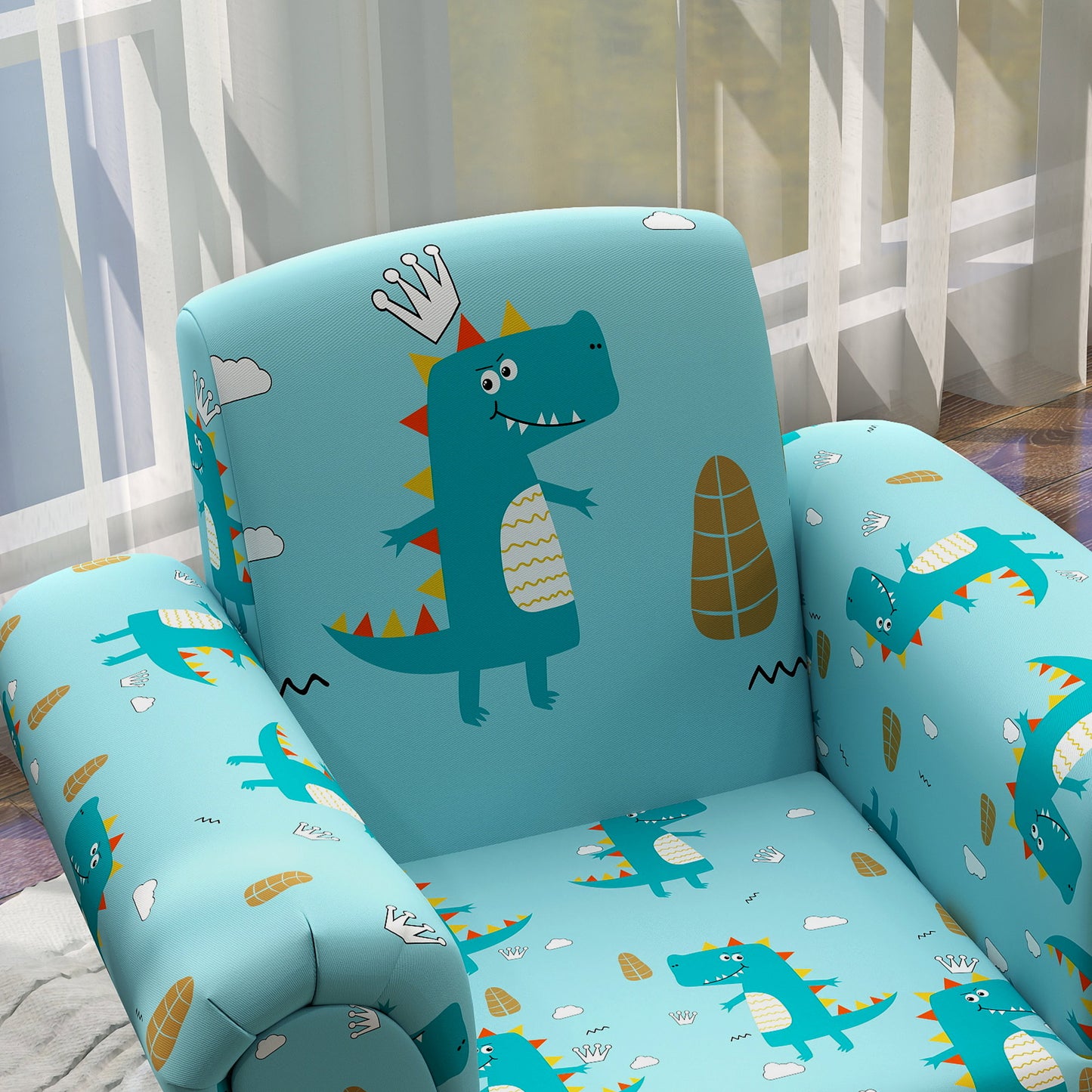 2 Piece Kids Sofa Set with Dinosaur Design, Wooden Frame, for 1.5-3 Years Old in Blue by AIYAPLAY-6