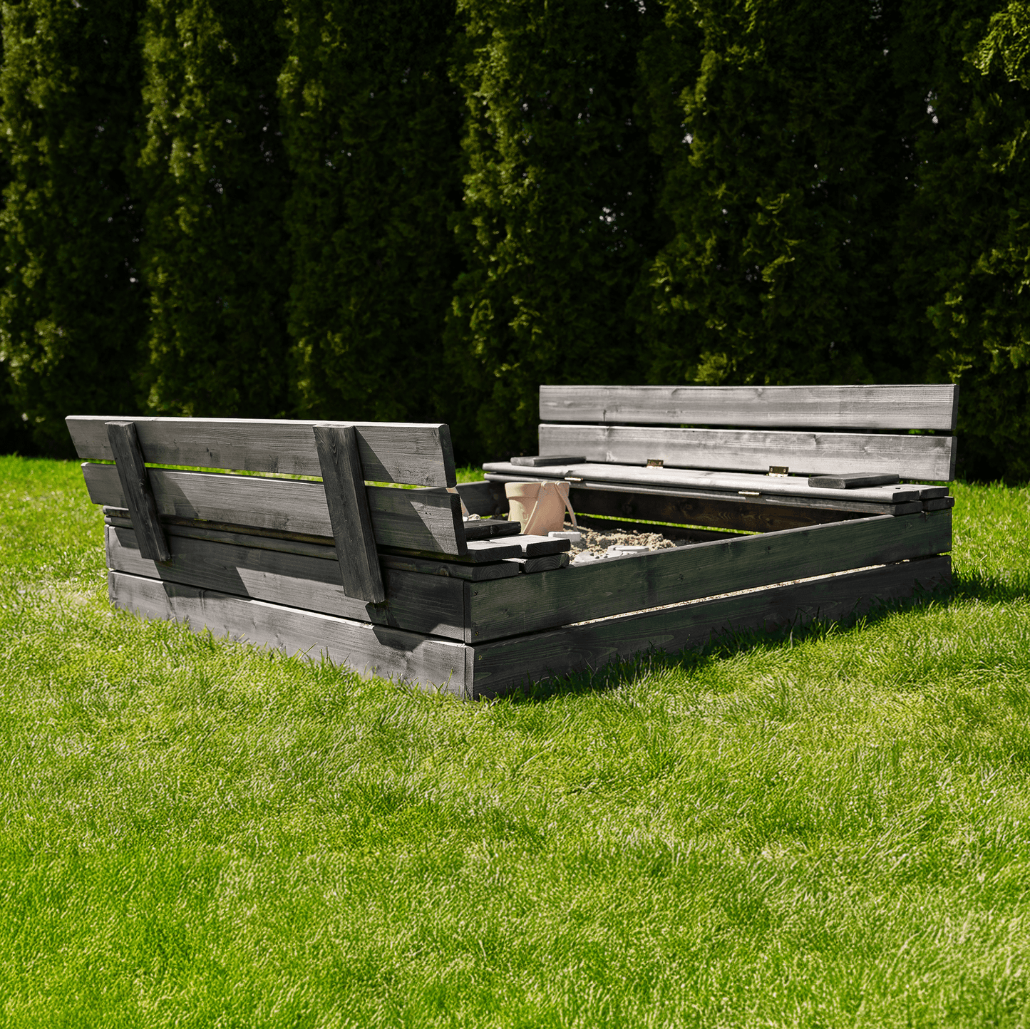 MAMOI Sandbox with cover 120x120 Sandbox Impregnated Sandbox with benches Wooden toy cover Benches 150x150-3