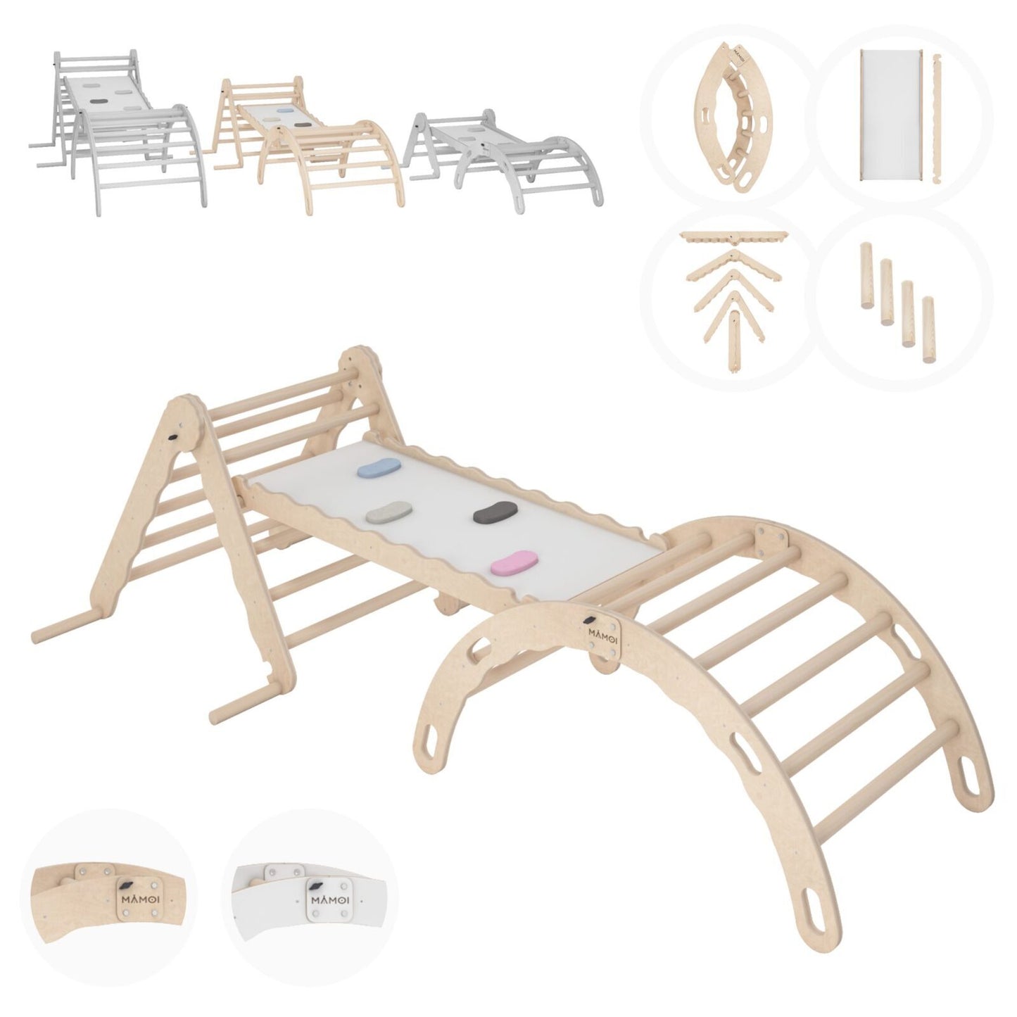 MAMOI® SET: Climbing frame, triangle and slide, Indoor wooden baby gym for toddlers, Toddler rockers, Climbers & play structures montessori from age 1-3 year old-0