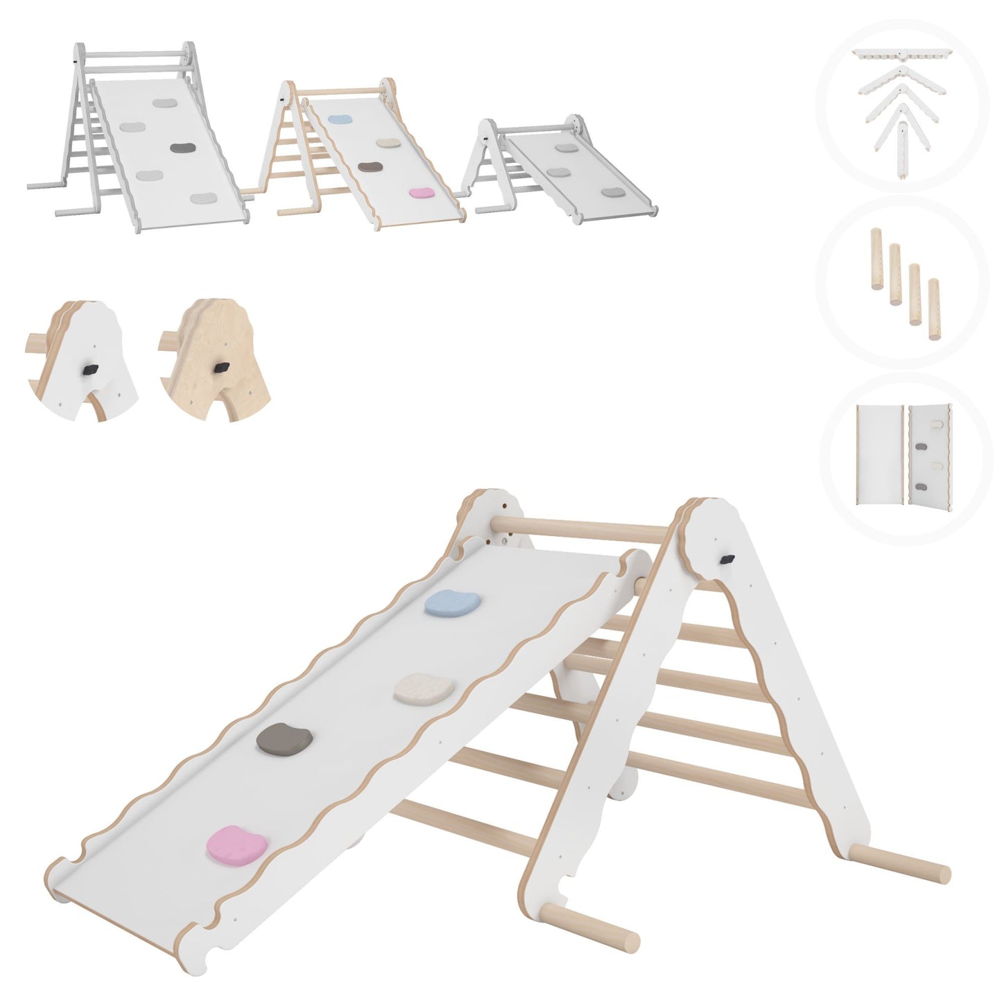 MAMOI® Indoor climbing triangle with slide for kids, Baby climbing frame, Wooden toddler gym for children outside and outdoor, Frames and slides, montessori toys for toddlers age 1-3-0