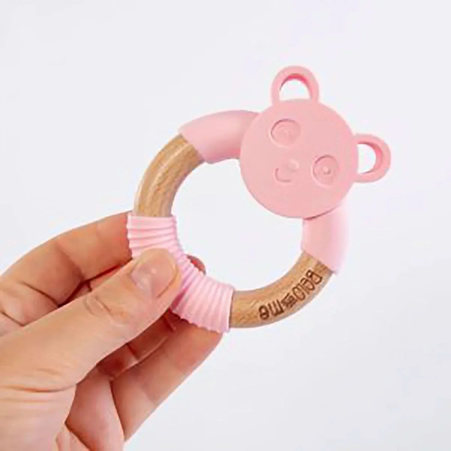 Belo&Me Monty Mouse Animal Wood Teether 3+ months - Pink