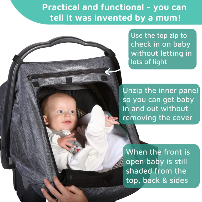 SnoozeShade for Infant Car Seats Deluxe (0–9 months) | Sun and sleep shade for Group 0 and 0+ car seats | Blocks up to 97.5% of UV