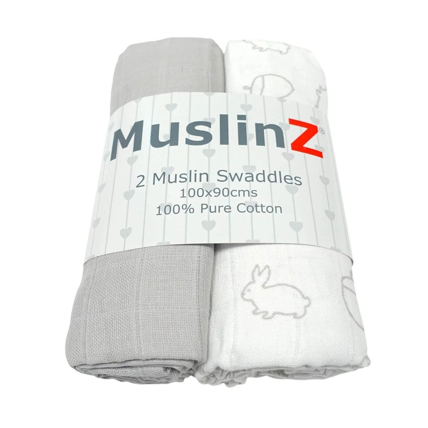 MuslinZ Muslin Swaddles 100x90cm 2 pcs - Grey