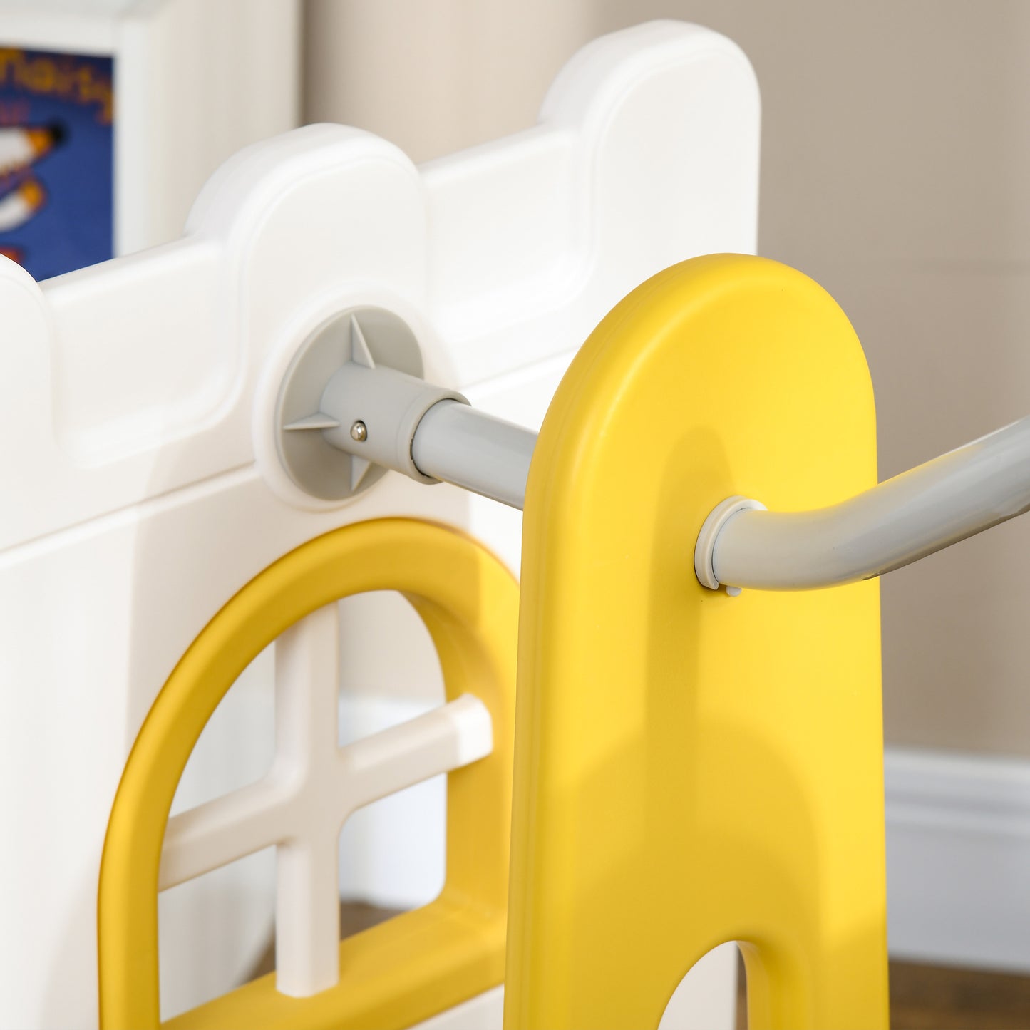 AIYAPLAY 6-in-1 Swing and Slide Set, Kids Playground with Basketball Hoop, Telescope, Storage Space - Yellow-6
