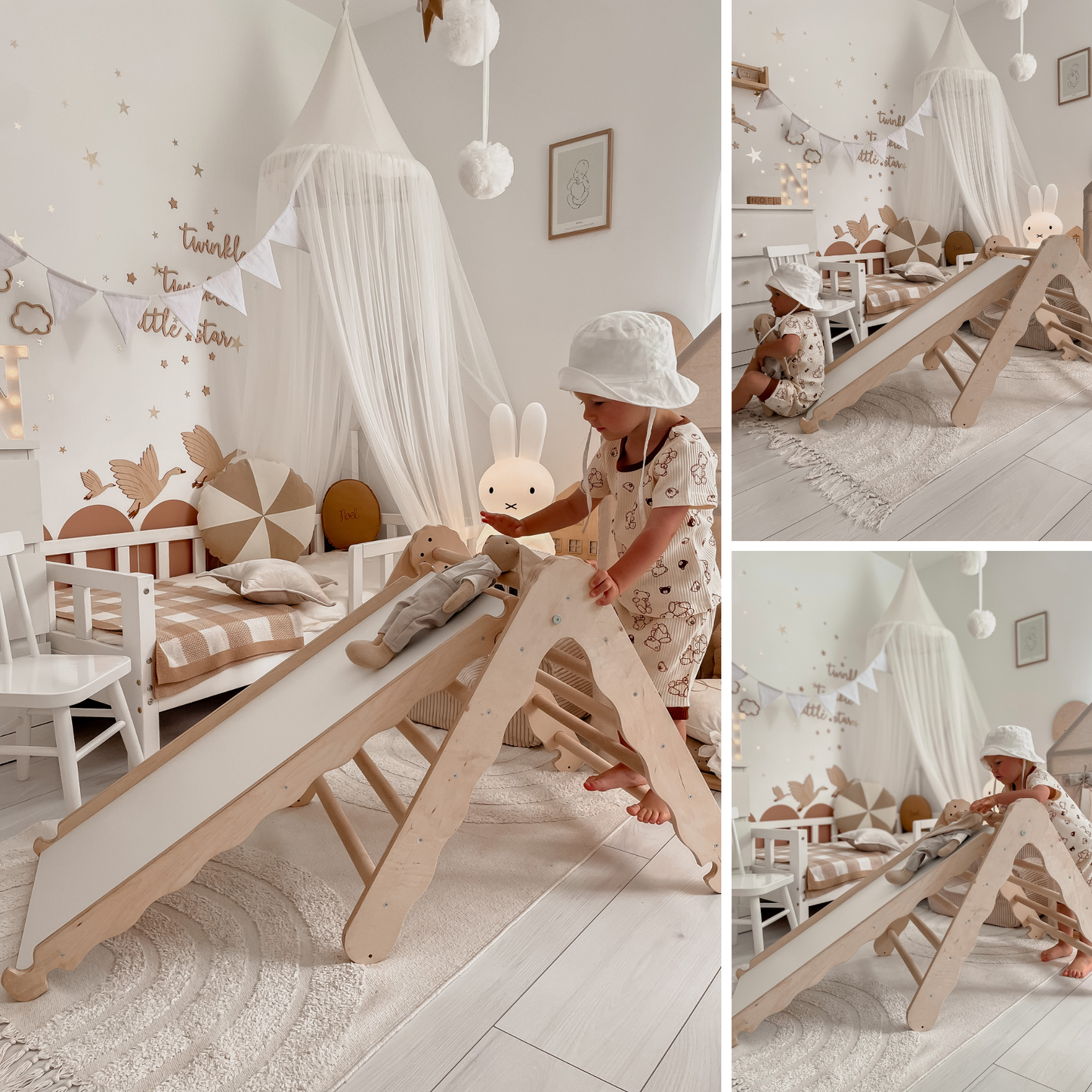 MAMOI® Indoor climbing triangle with slide for kids, Baby climbing frame, Wooden toddler gym for children outside and outdoor, Frames and slides, montessori toys for toddlers age 1-3-4