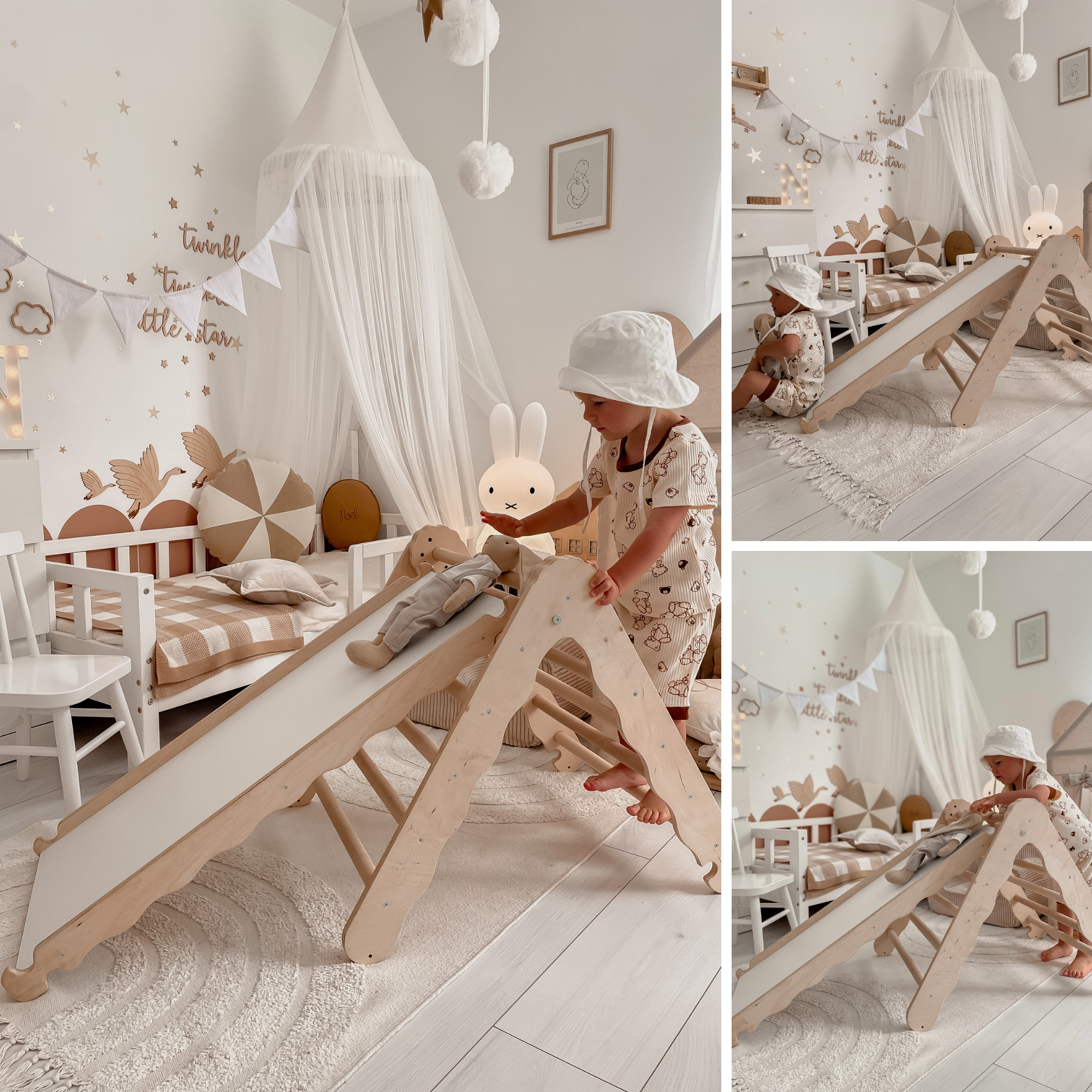 MAMOI® Indoor climbing triangle with slide for kids, Baby climbing frame, Wooden toddler gym for children outside and outdoor, Frames and slides, montessori toys for toddlers age 1-3-4