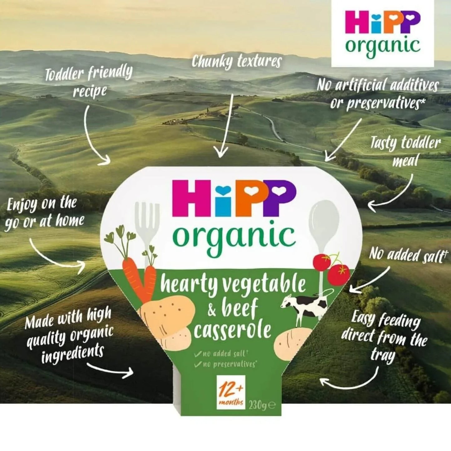 HiPP Organic Hearty Vegetable & Beef Casserole Toddler Tray Meal 12+ months 230g