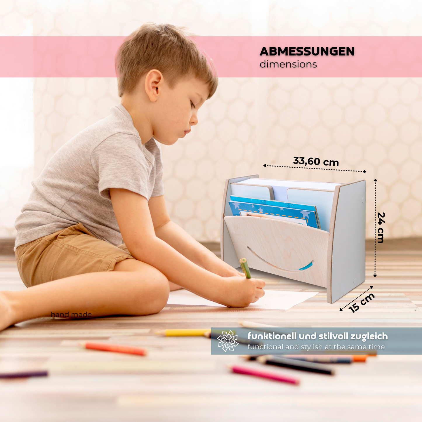 MAMOI® Wooden Paper Organizer A4 – Wall-Mounted or Desktop Use | Paper Holder for Kids, Office & School | Sustainable Document Tray for Printer Paper, Drawing Paper & Notes-2