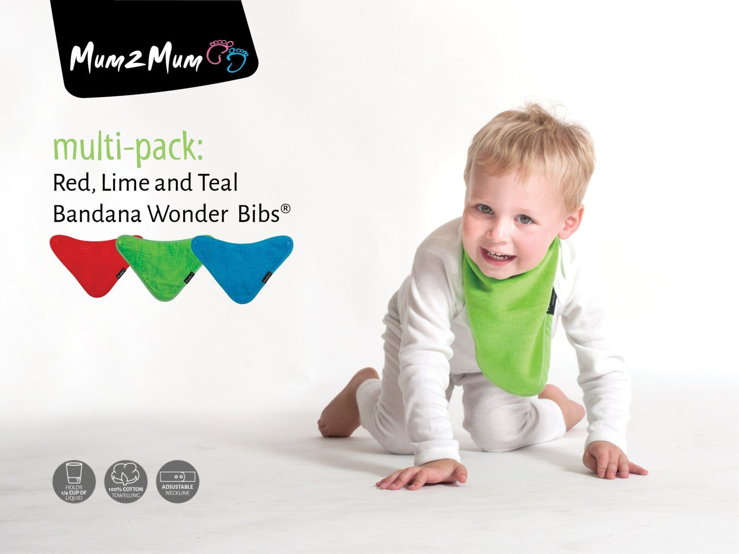 3 PACK - Mum 2 Mum Bandana Style Baby Bibs - Red / Lime / Teal - mezetto Baby&More Baby&More