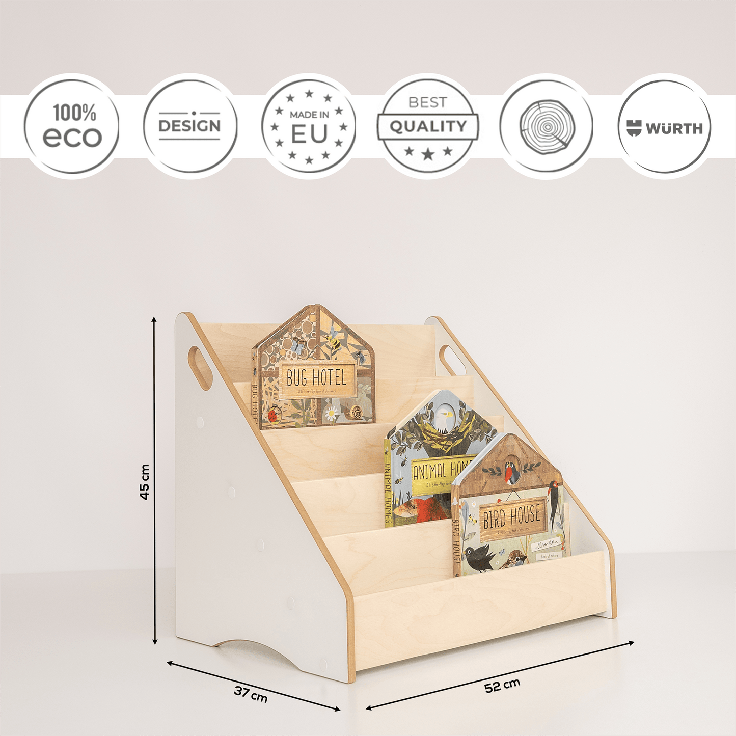 MAMOI® wooden bookshelf for children, children's bookshelf, book stand, wall shelf children's room, shelf, book shelf, children's shelf-1