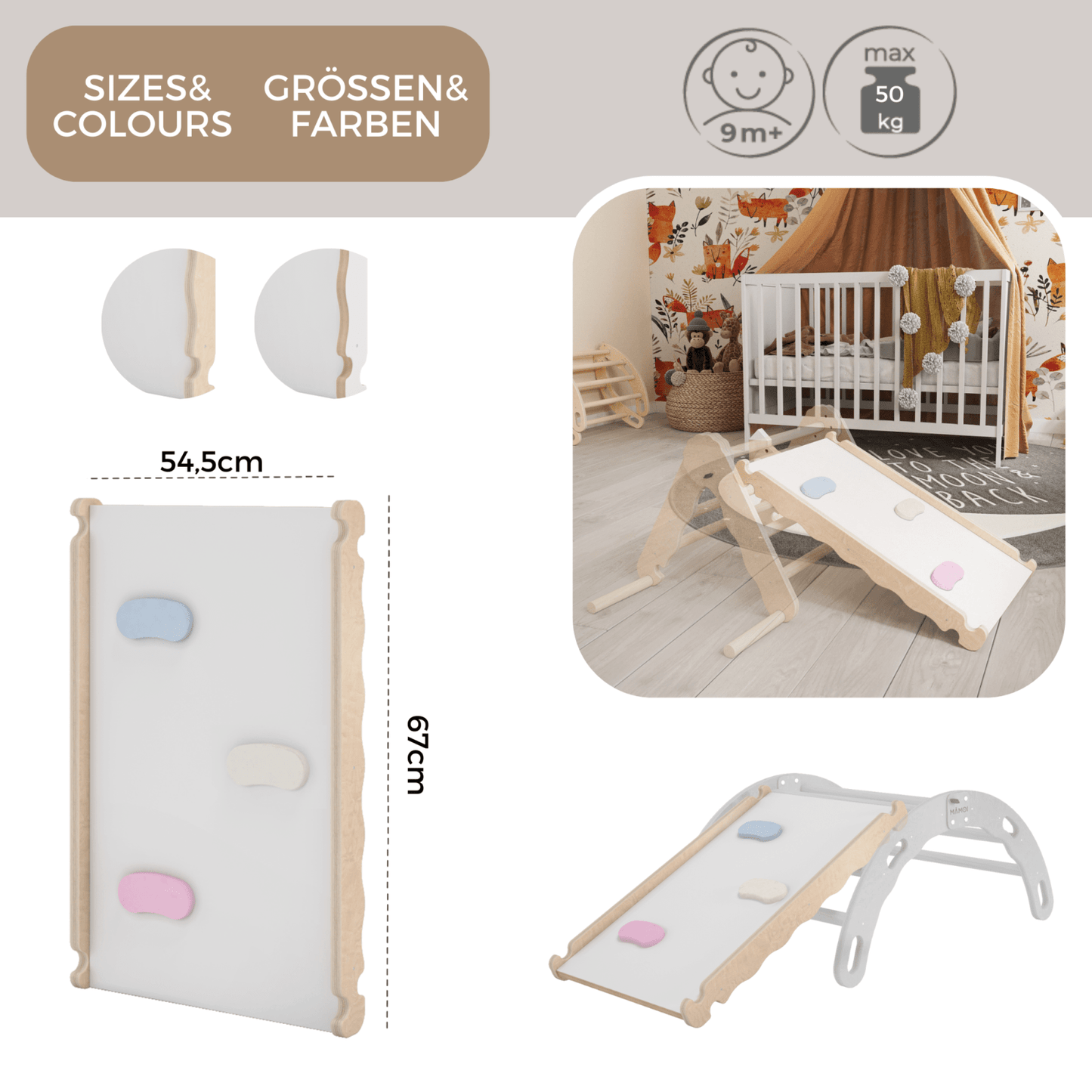 MAMOI® Wooden slide for climbing frame, Indoor baby gym accessories for kids, Small and big toddler slide for climbing triangle, Outdoor child's slides for garden, Childrens montessori toys-3