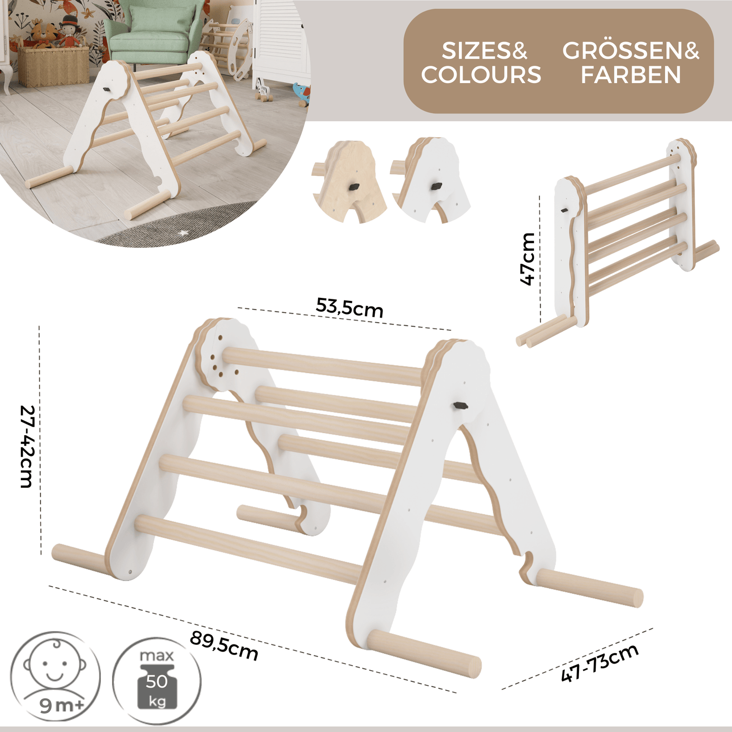 MAMOI® Modern climbing triangle | Kids climbing frame minimalist design | Yarnwood folding pikler triangle for baby 100% ECO | Made in EU-2