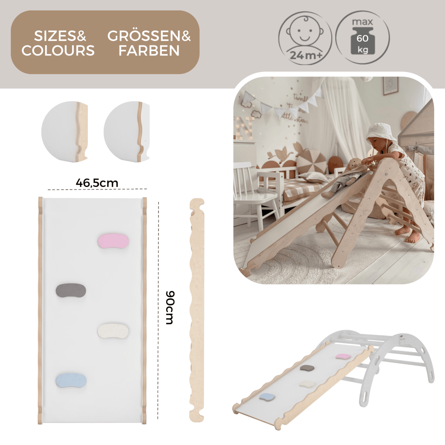 MAMOI® Wooden slide for climbing frame, Indoor baby gym accessories for kids, Small and big toddler slide for climbing triangle, Outdoor child's slides for garden, Childrens montessori toys-3