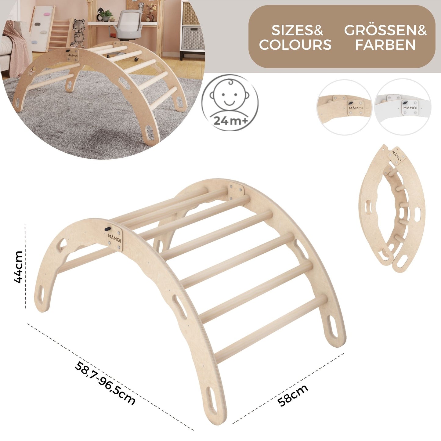 MAMOI® Toddler climbing frame indoor with cushion, Cushion for indoor climbing frame for toddlers, Baby kids climbing dome, Wooden climbing triangle for children from 1/2/3 years-3