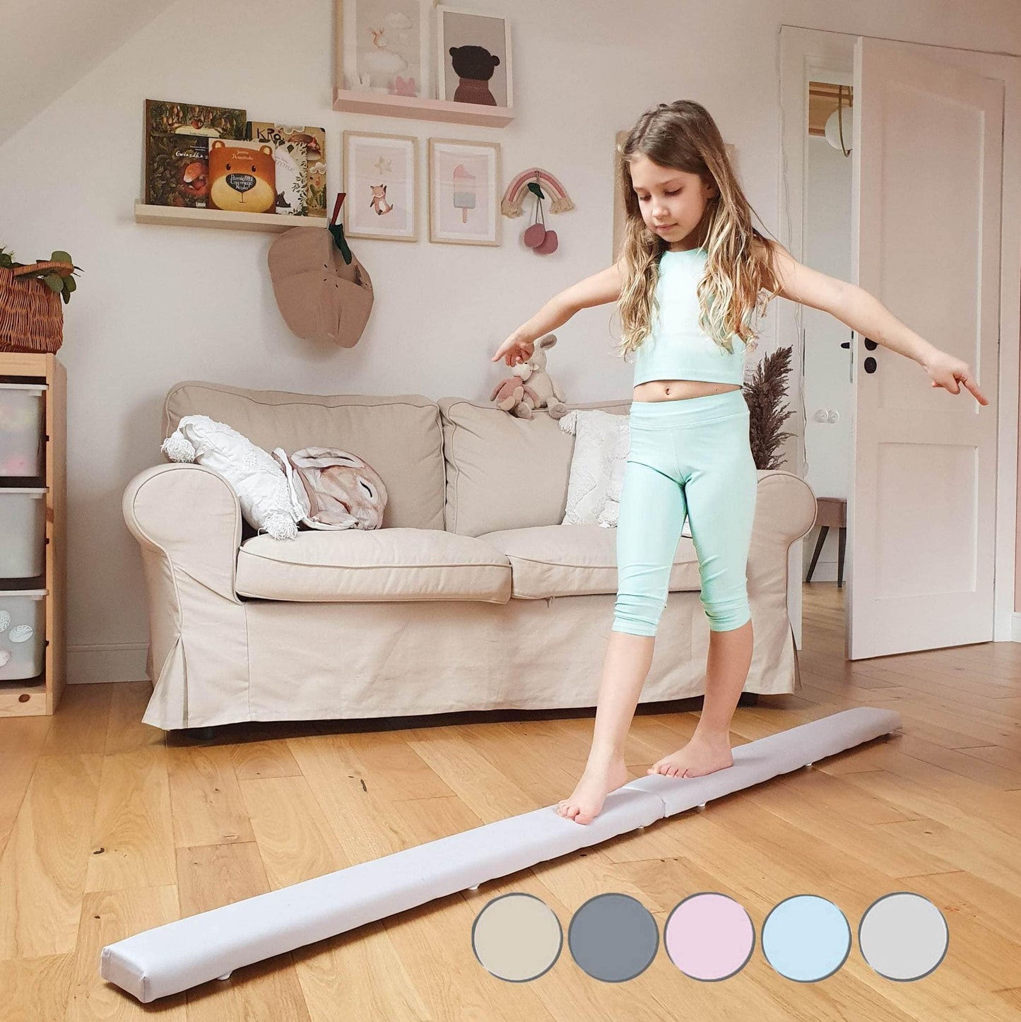 MAMOI® Gymnastics beam for kids Light grey (200 cm), Padded non-slip folding balance beam, Kids gym equipment at home, Gymnastic floor beams & bases for children-5