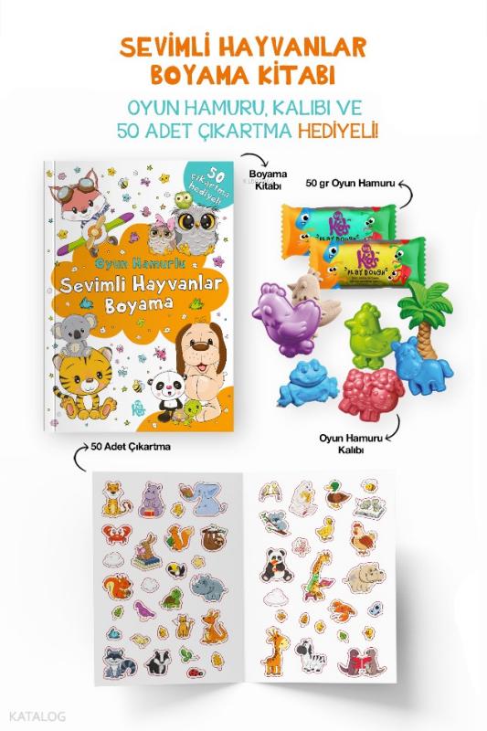 Sevimli Hayvanlar Boyama Kitabı - Oyun Hamuru, Oyuncak ve Çıkartma Hediyeli