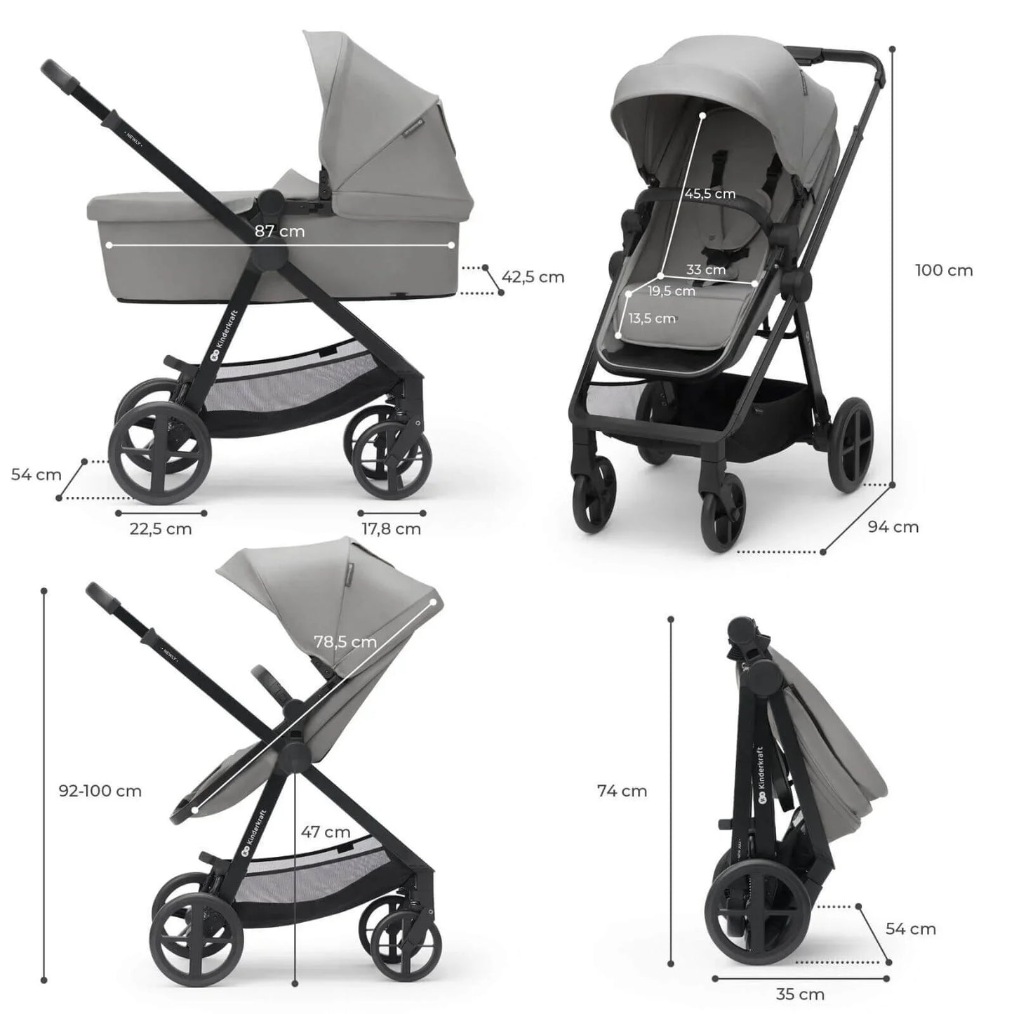 Kinderkraft Newly Mink Pro 4-in-1 Travel System - Moonlight Grey