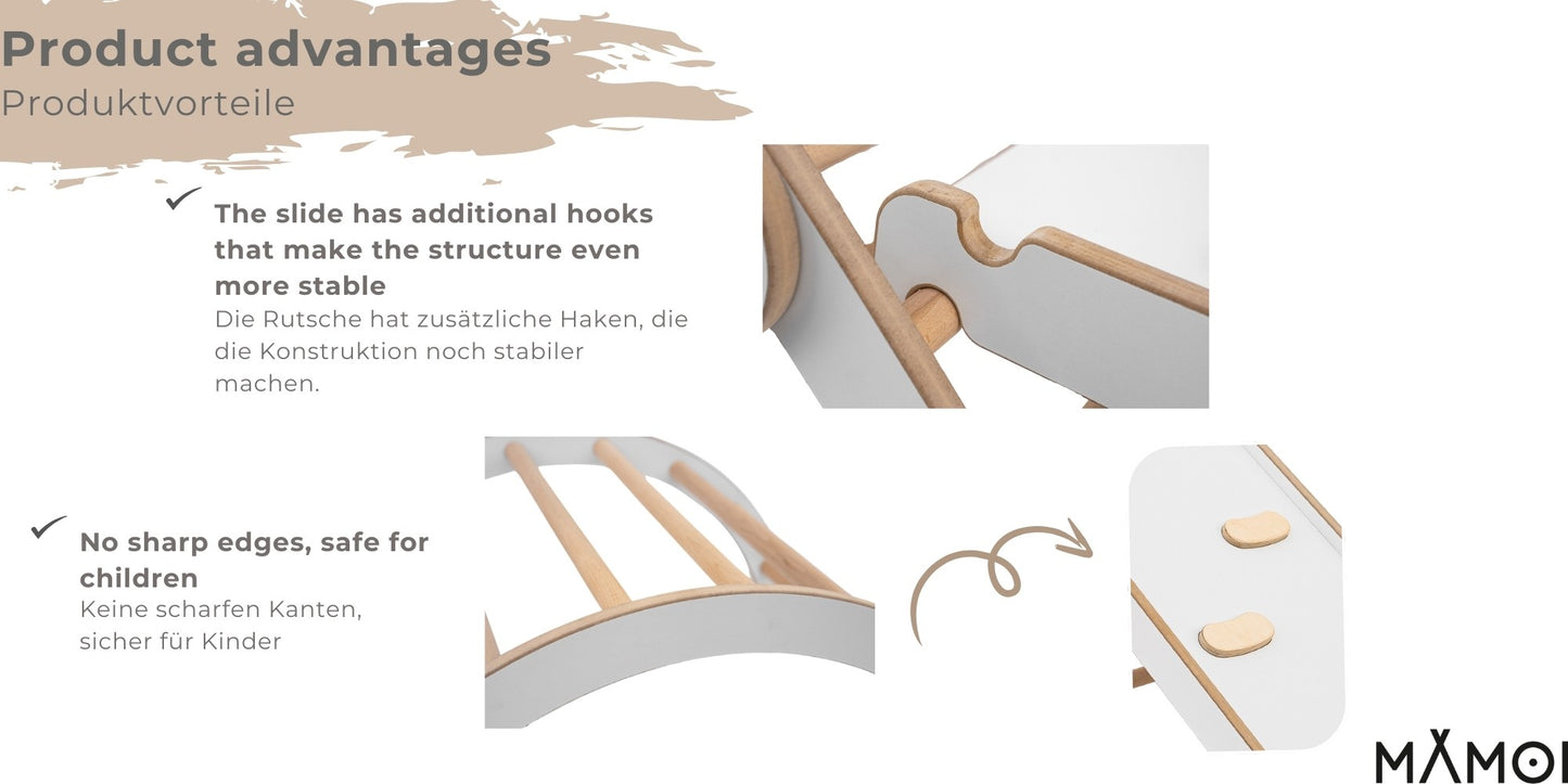 Set: climbing triangle + cradle + slide for children | Climbing frame and slide for kids minimalist design | Yarnwood triangle for toddlers with slide 100% ECO | Made in EU-3