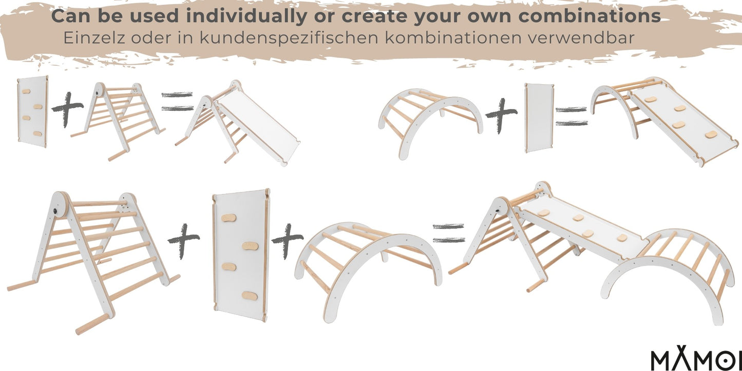 Set: climbing triangle + cradle + slide for children | Climbing frame and slide for kids minimalist design | Yarnwood triangle for toddlers with slide 100% ECO | Made in EU-2