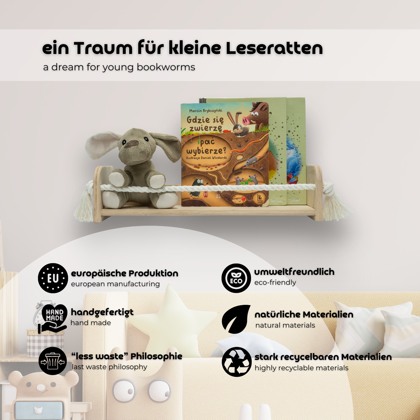 MAMOI® Book shelf for kids, Bookcase for childrens room, Small bookshelf for toddler, Child bookcases and shelves, Wall stand storage and furniture for bedroom-4