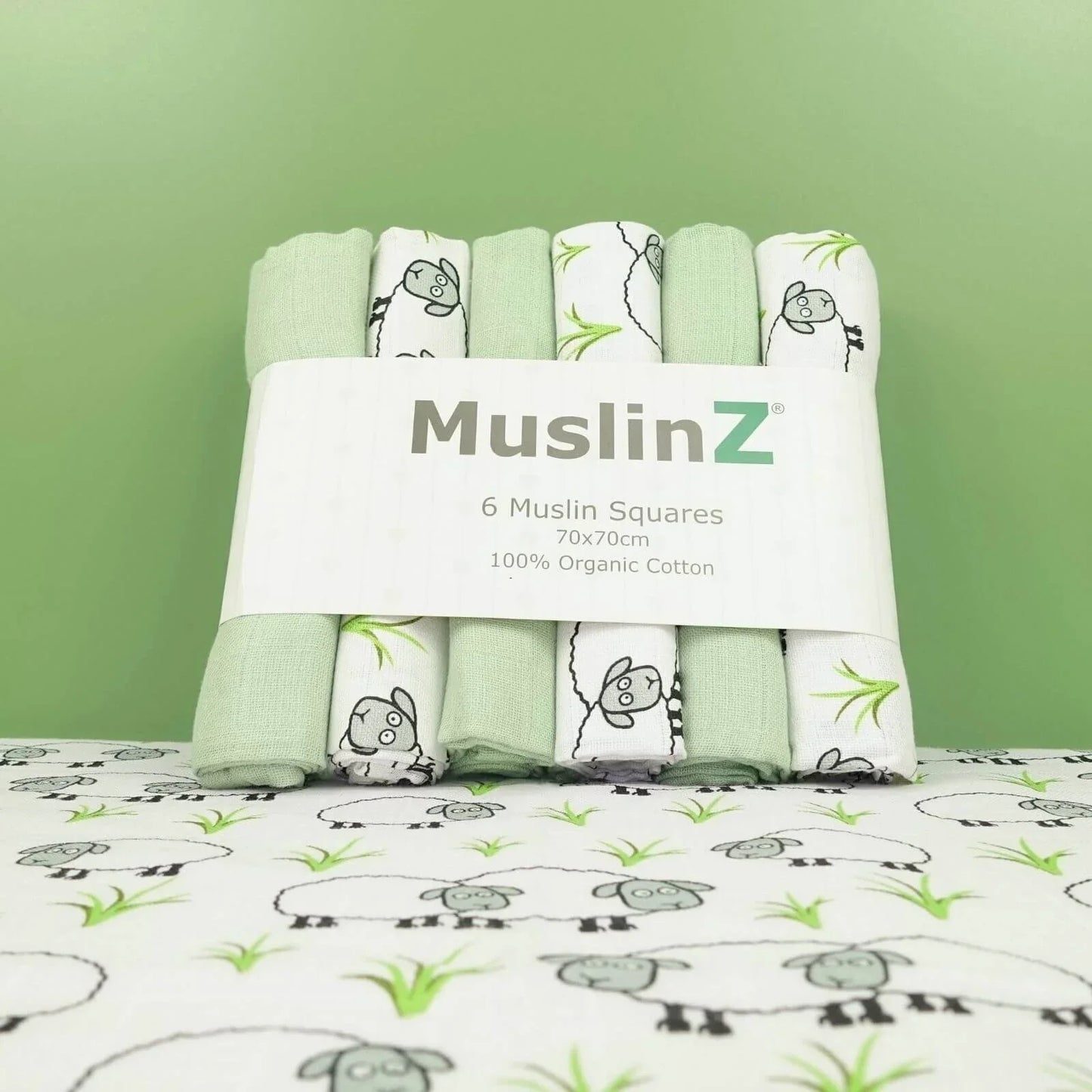 MuslinZ 6 Pack Organic Cotton Muslin Squares 70x70cm - Sheep