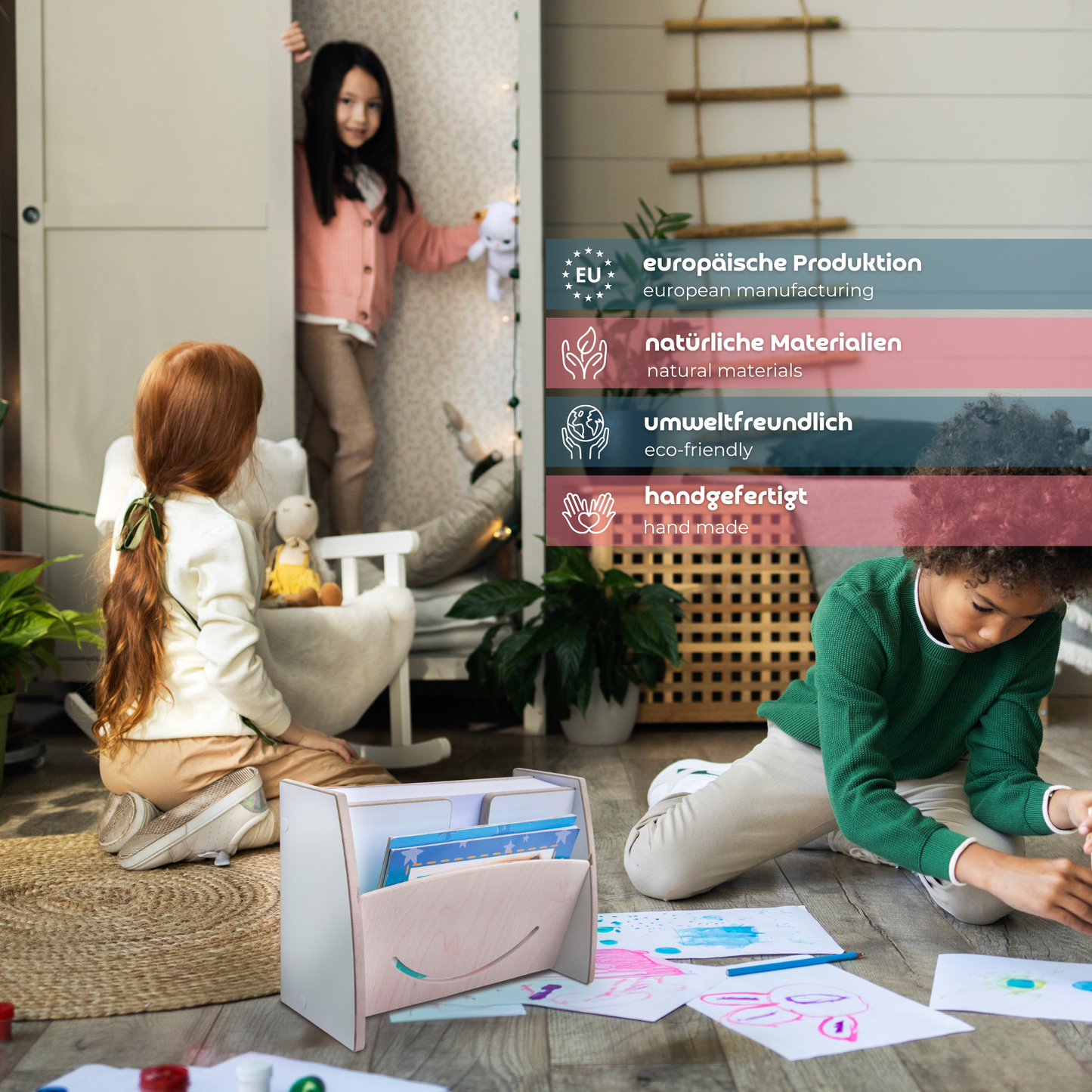 MAMOI® Wooden Paper Organizer A4 – Wall-Mounted or Desktop Use | Paper Holder for Kids, Office & School | Sustainable Document Tray for Printer Paper, Drawing Paper & Notes-3