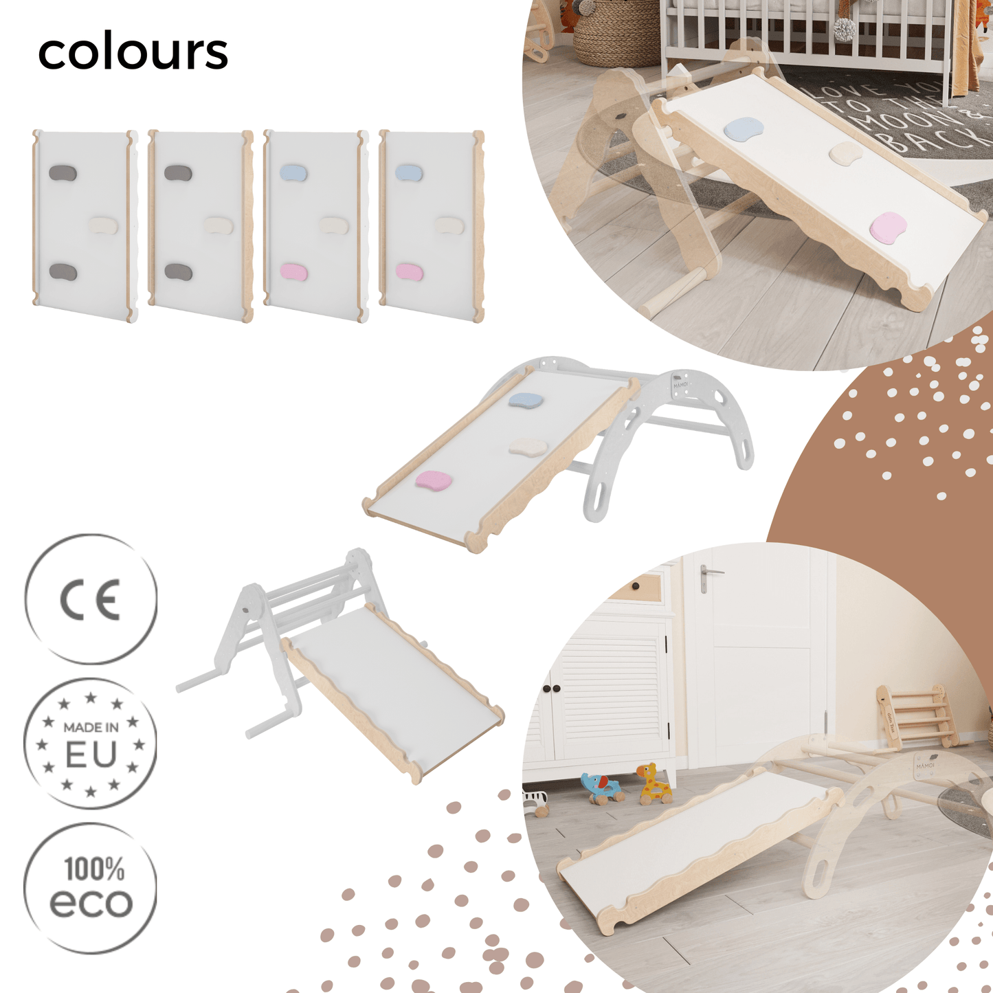 MAMOI® Wooden slide for climbing frame, Indoor baby gym accessories for kids, Small and big toddler slide for climbing triangle, Outdoor child's slides for garden, Childrens montessori toys-5