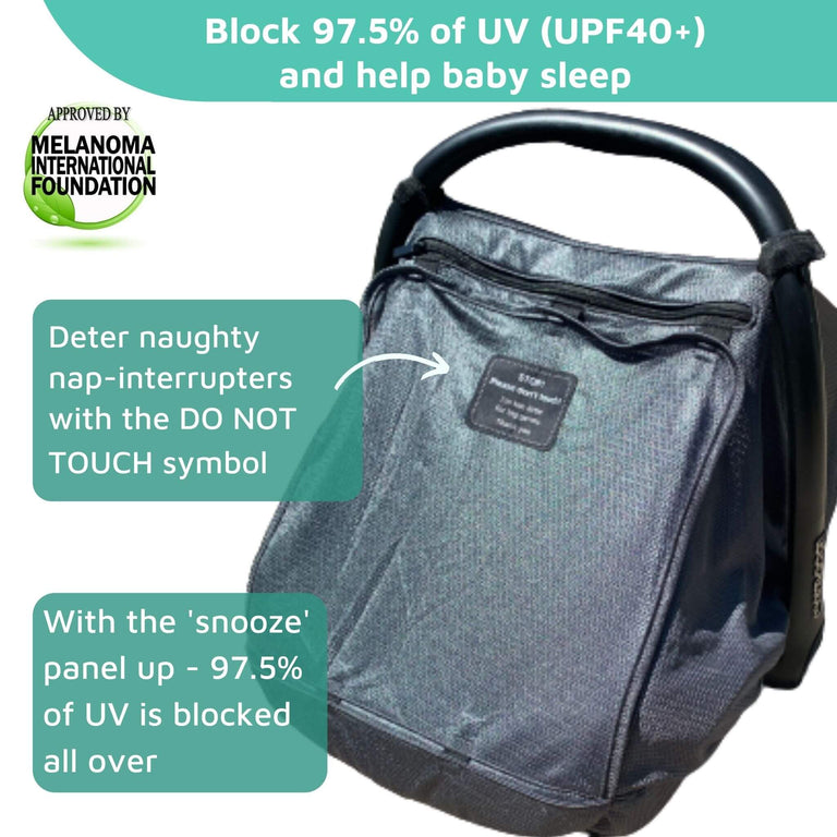 SnoozeShade for Infant Car Seats Deluxe (0–9 months) | Sun and sleep shade for Group 0 and 0+ car seats | Blocks up to 97.5% of UV