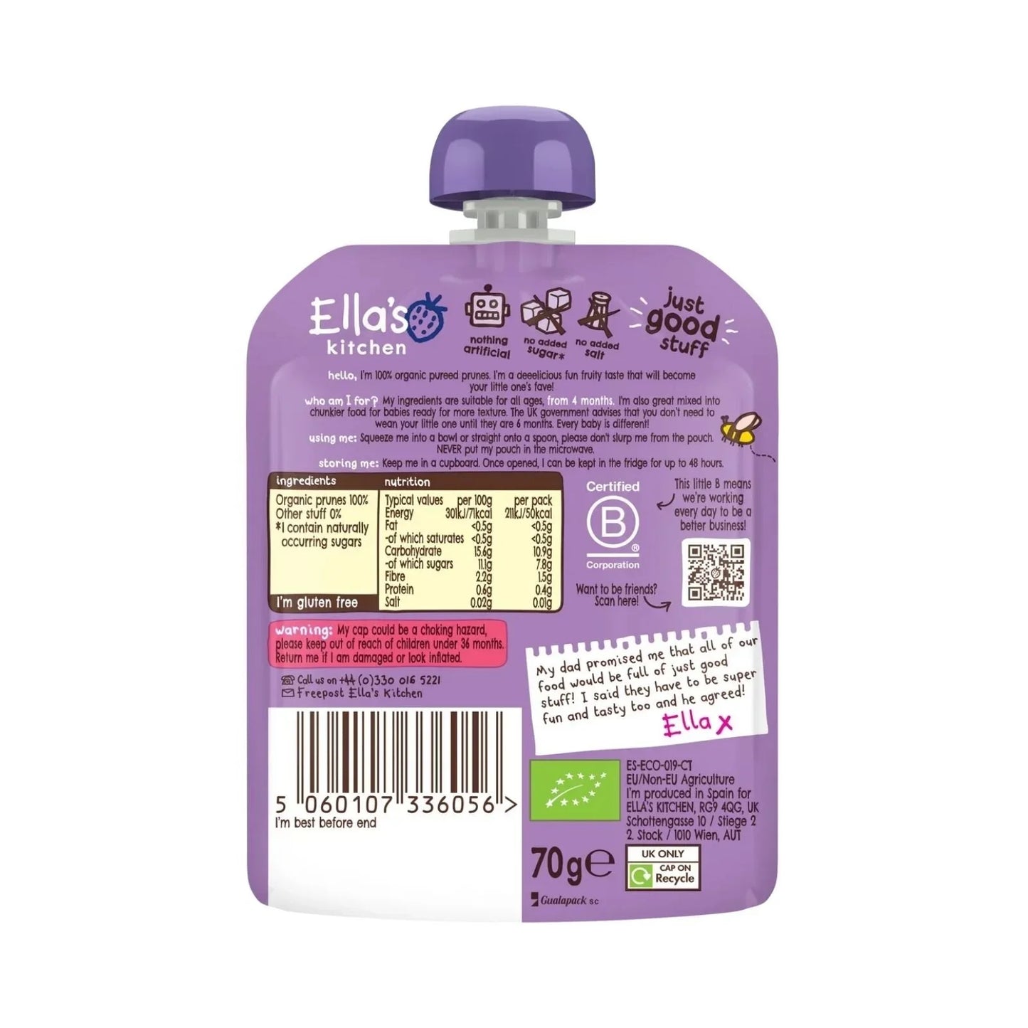 Ella's Kitchen Organic Prunes First Tastes Baby Food Pouch 4+ months 70g