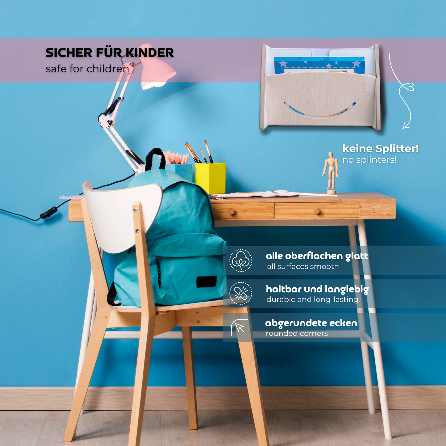 MAMOI® Wooden Paper Organizer A4 – Wall-Mounted or Desktop Use | Paper Holder for Kids, Office & School | Sustainable Document Tray for Printer Paper, Drawing Paper & Notes-4