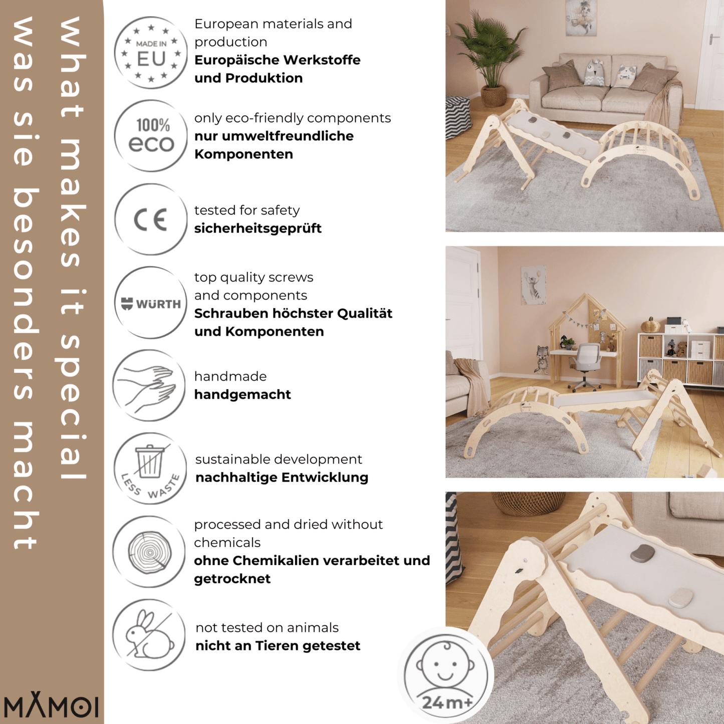 MAMOI® SET: Climbing frame, triangle and slide, Indoor wooden baby gym for toddlers, Toddler rockers, Climbers & play structures montessori from age 1-3 year old-5