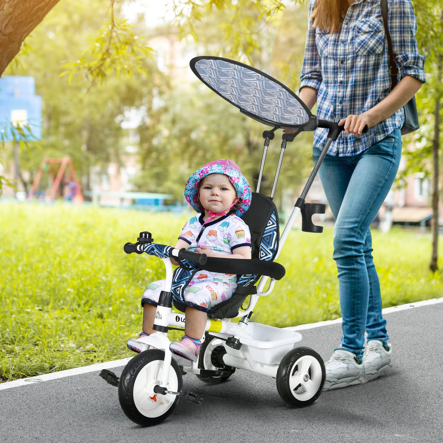4 in 1 Tricycle for Kids with 5-point harness straps, Removable Canopy, Blue | HOMCOM-8