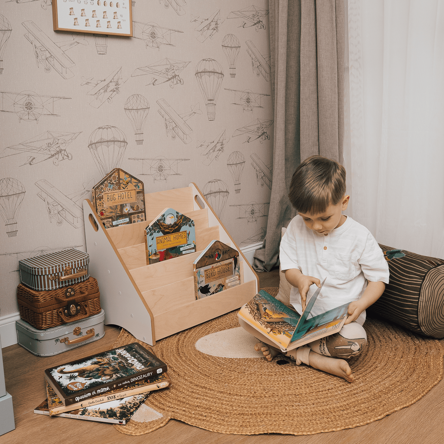 MAMOI® wooden bookshelf for children, children's bookshelf, book stand, wall shelf children's room, shelf, book shelf, children's shelf-4