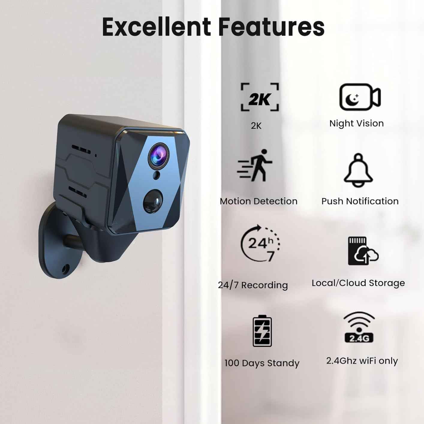 Wi-Fi Security Camera 2K FHD Cloud & SD Storage Motion Detection FREE 64GB Card