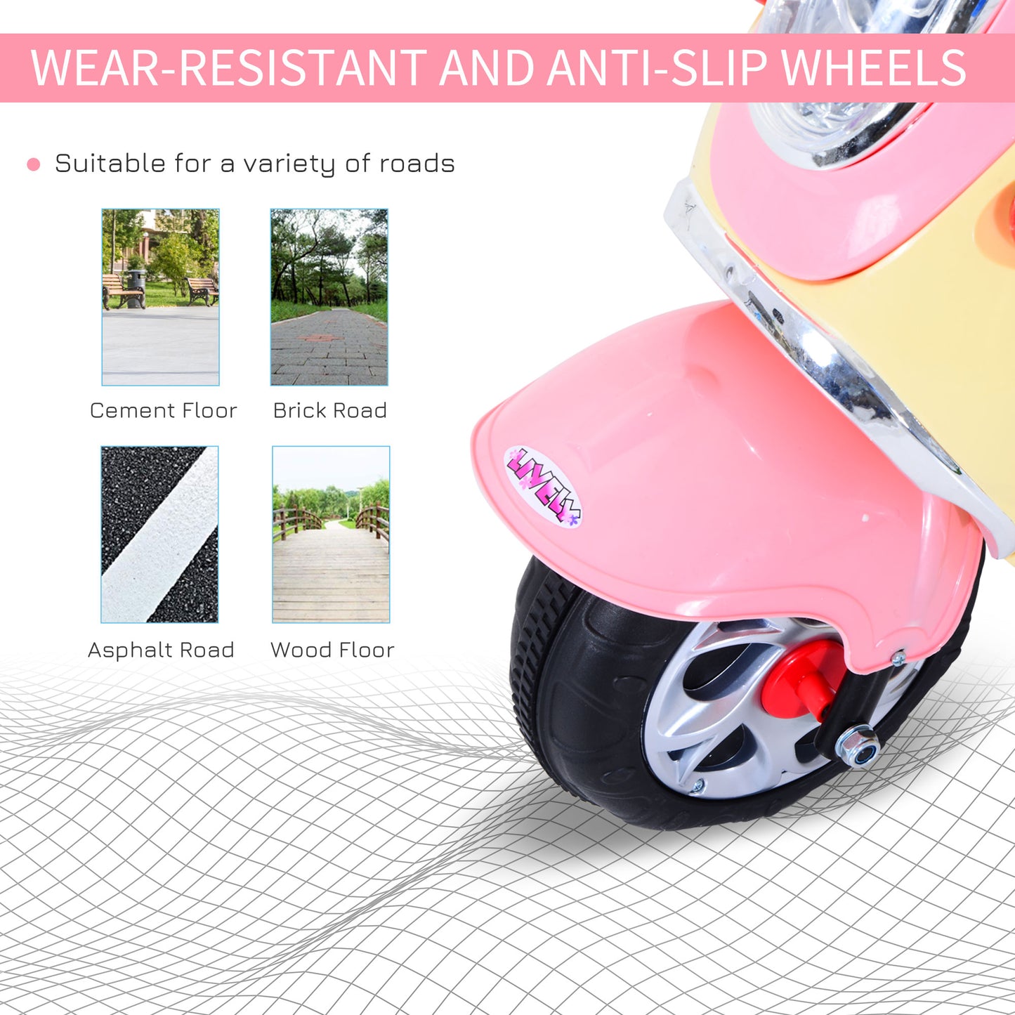 HOMCOM Toy Motorbike Plastic Music Playing Electric Ride-On Motorbike w/ Lights Pink-4