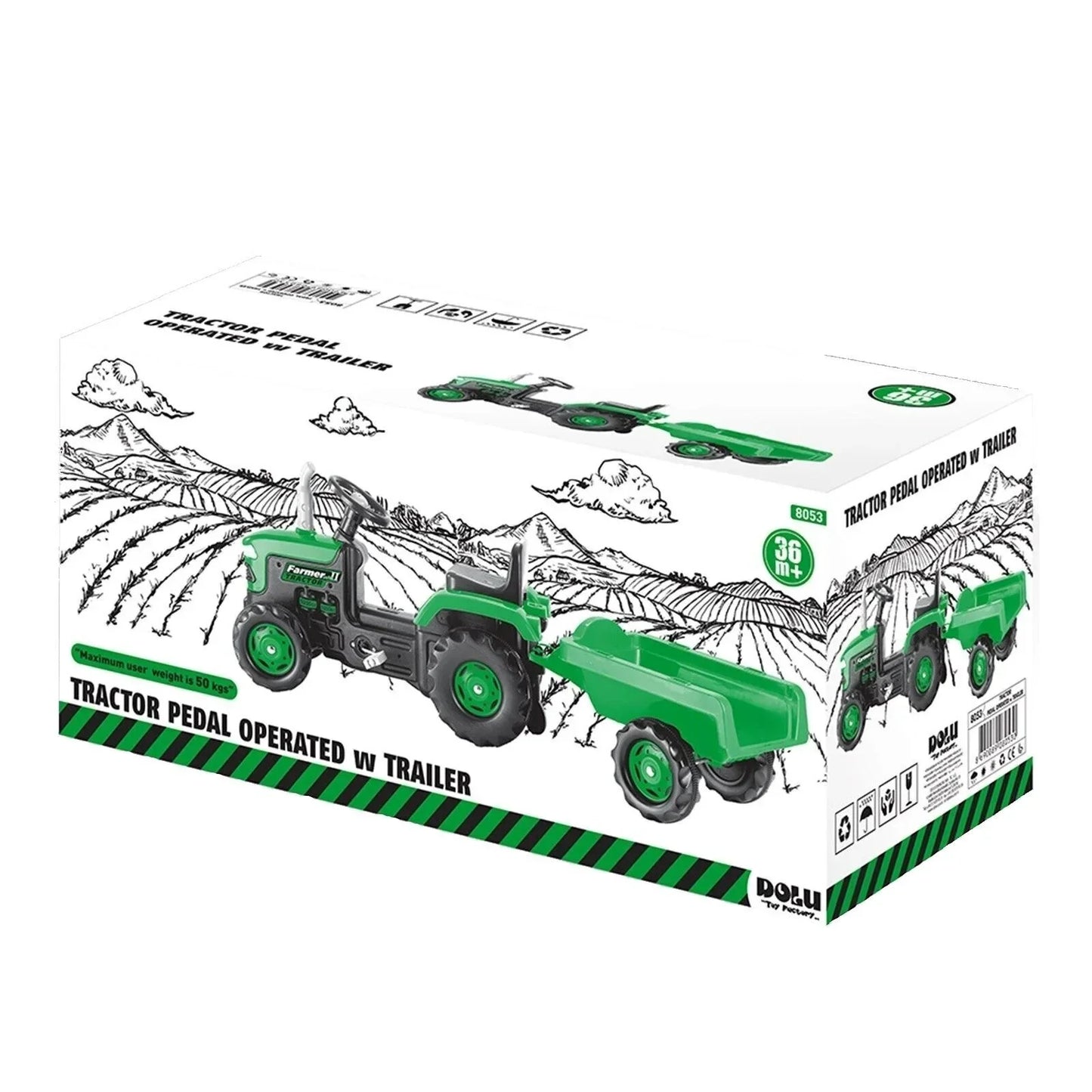 Outlet - Dolu Ride On Pedal Tractor & Trailer - Green