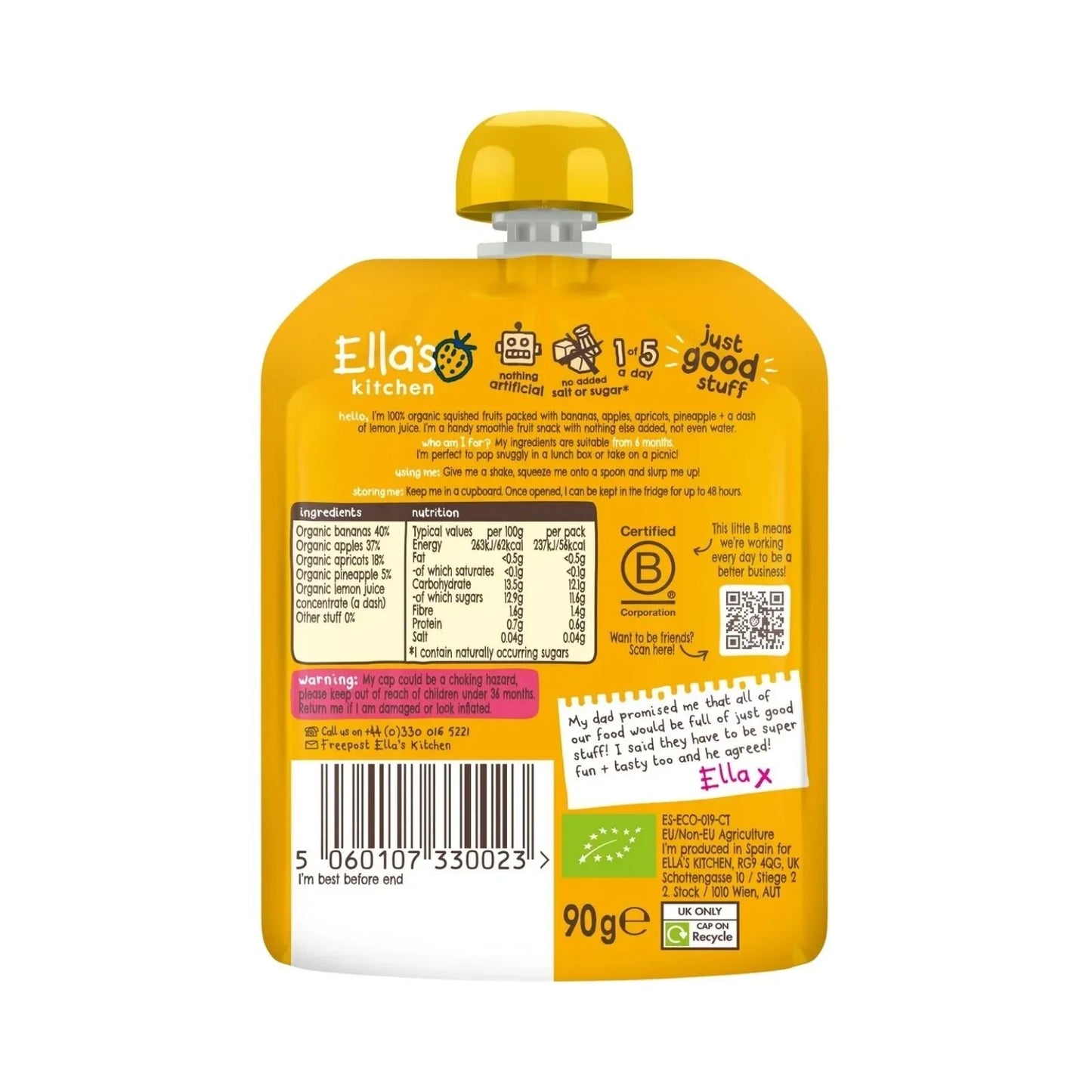 Ella's Kitchen Smoothie The Yellow One Baby Food Pouch 6+ months 90g