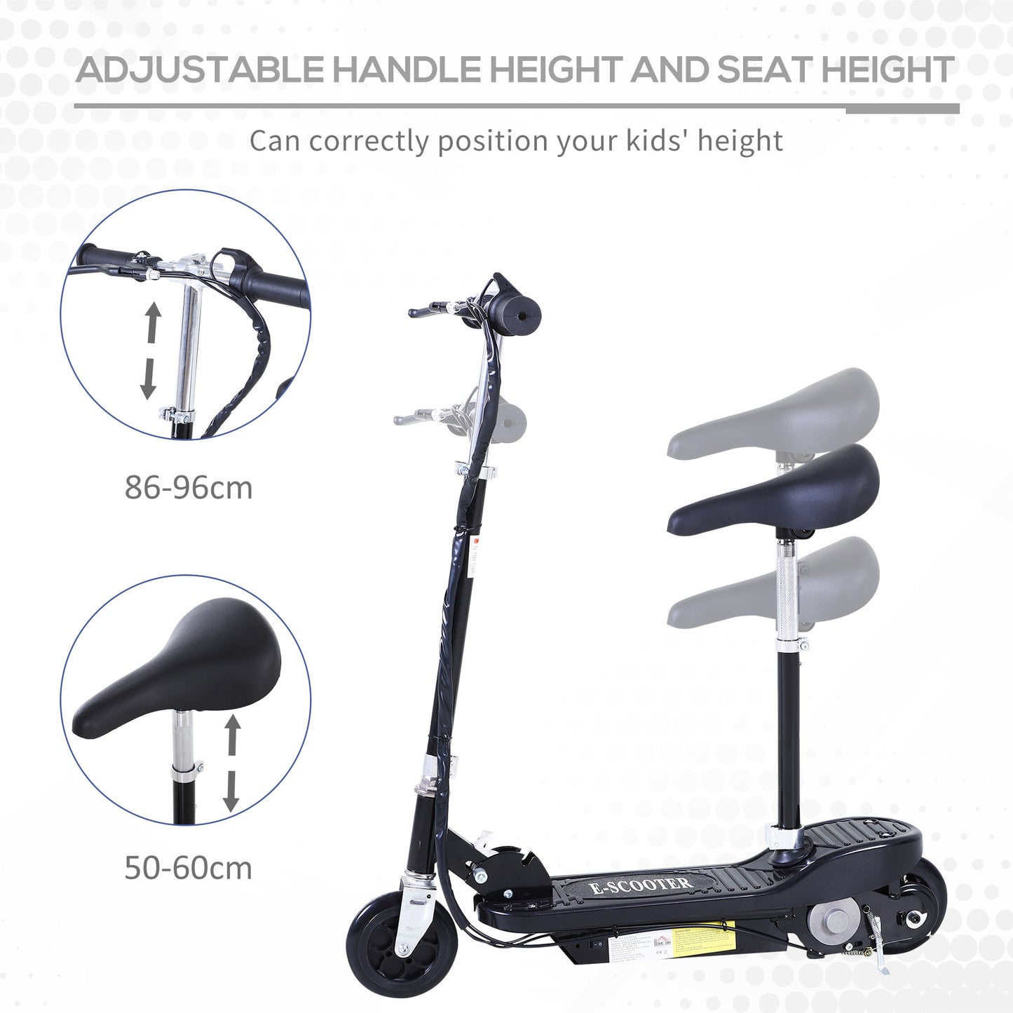 HOMCOM Outdoor Ride On Powered Scooter for kids Sporting Toy 120W Motor Bike 2 x 12V Battery in Black-3