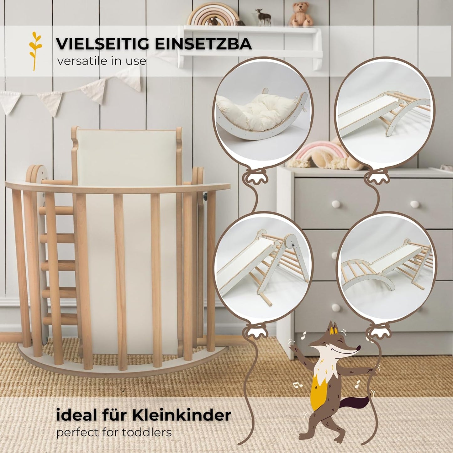 MAMOI® Climbing Frame Climbing Triangle Indoor 4 in 1 SET. Montessori climbing arch with cushions, indoor playground 1-3 years and slide for children.-5