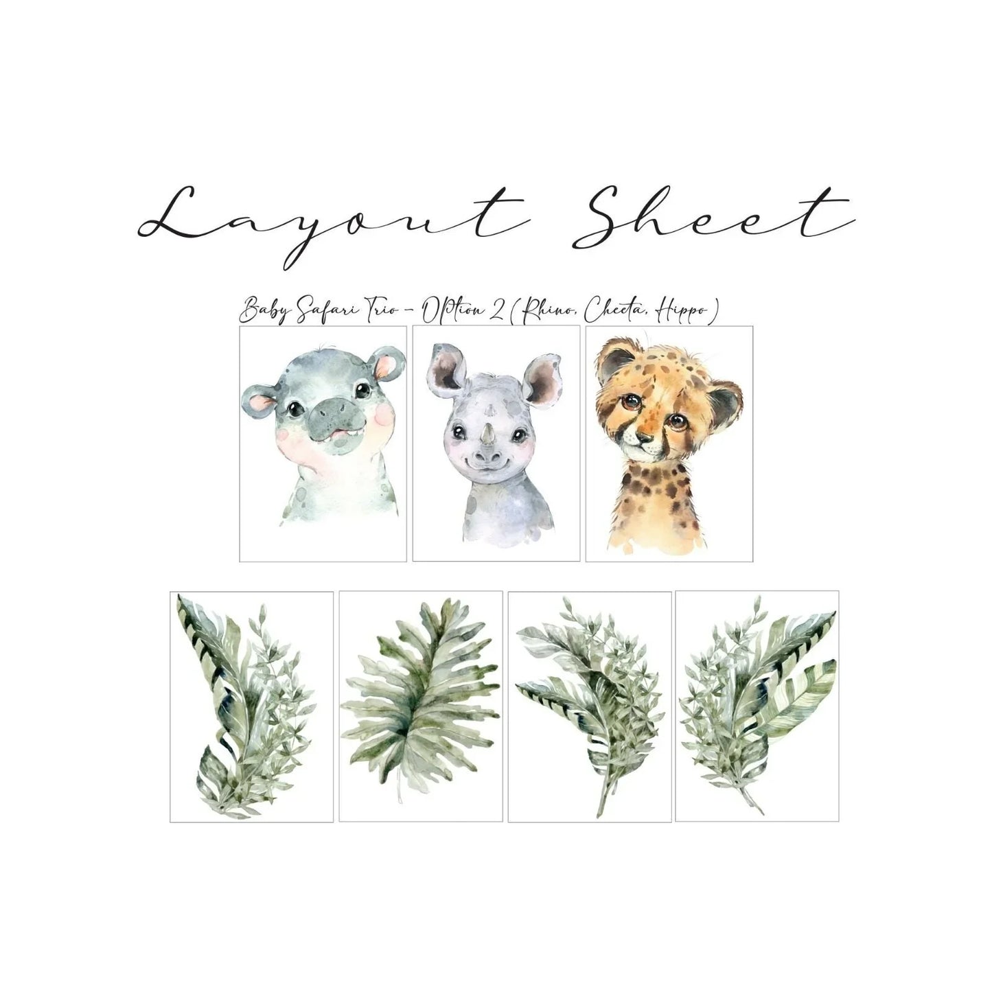 Live Vida Baby Safari Wall Sticker Leafy Hippo & Cheetah & Rhino 3 pcs