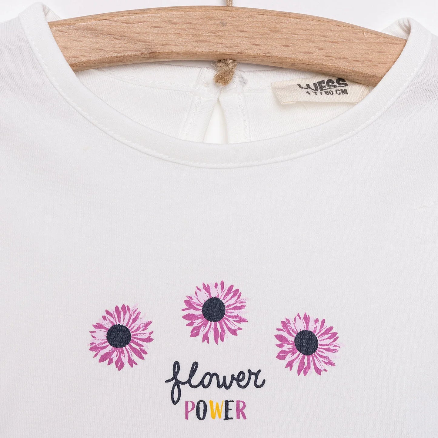 Luess Girl Flower Patterned T-shirt & Leggings - Ecru