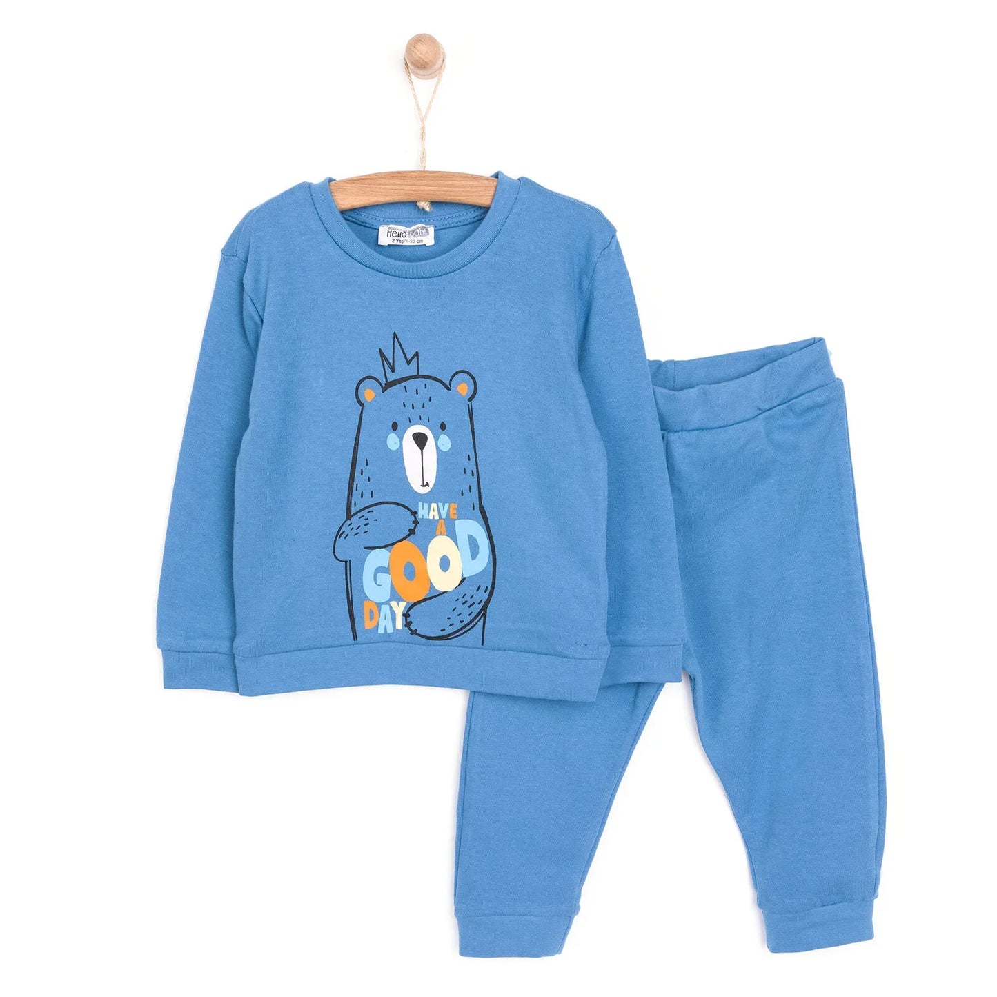 HelloBaby Basic Boy Bear Printed Jogging - Sax Blue