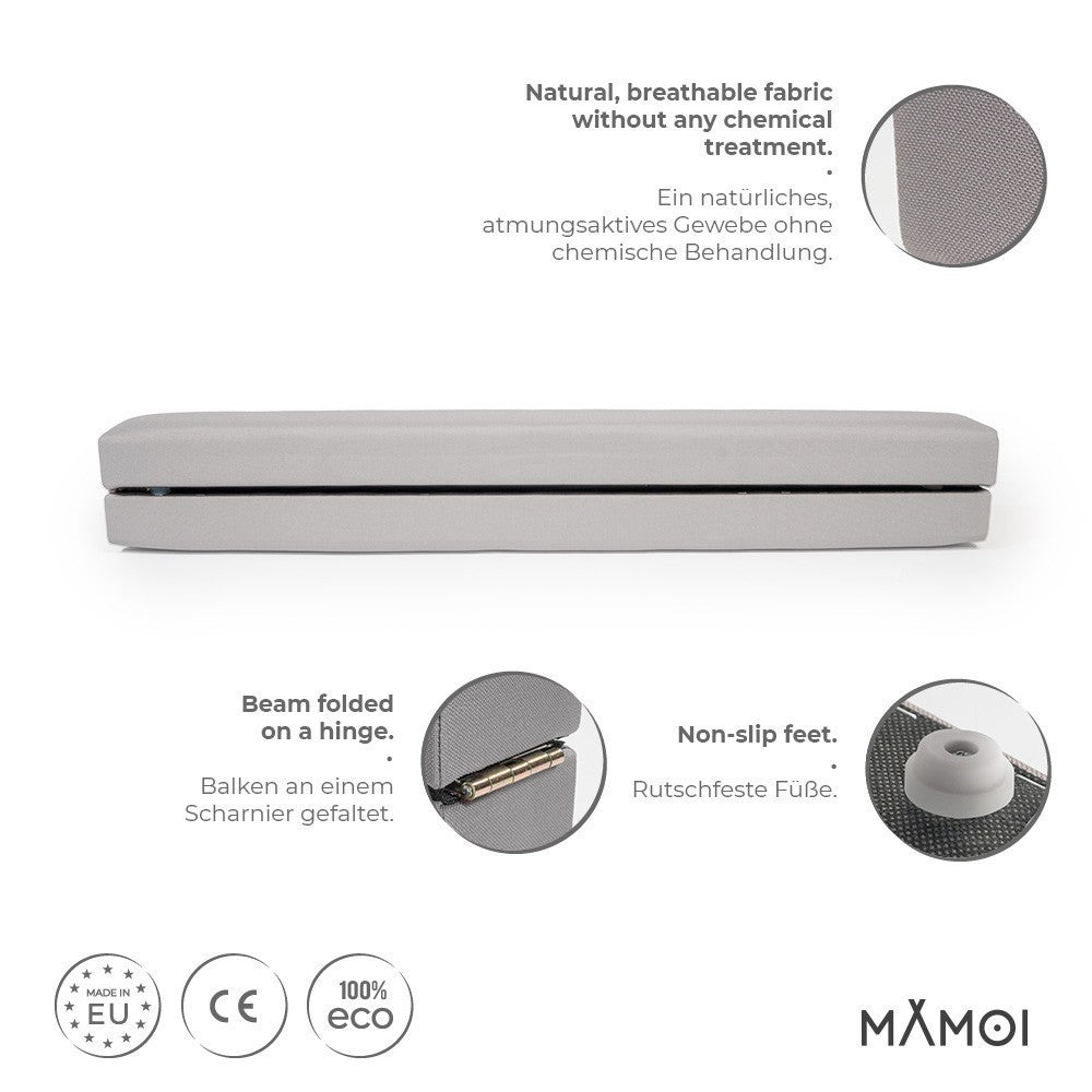 MAMOI® Gymnastics beam for kids Light grey (200 cm), Padded non-slip folding balance beam, Kids gym equipment at home, Gymnastic floor beams & bases for children-1