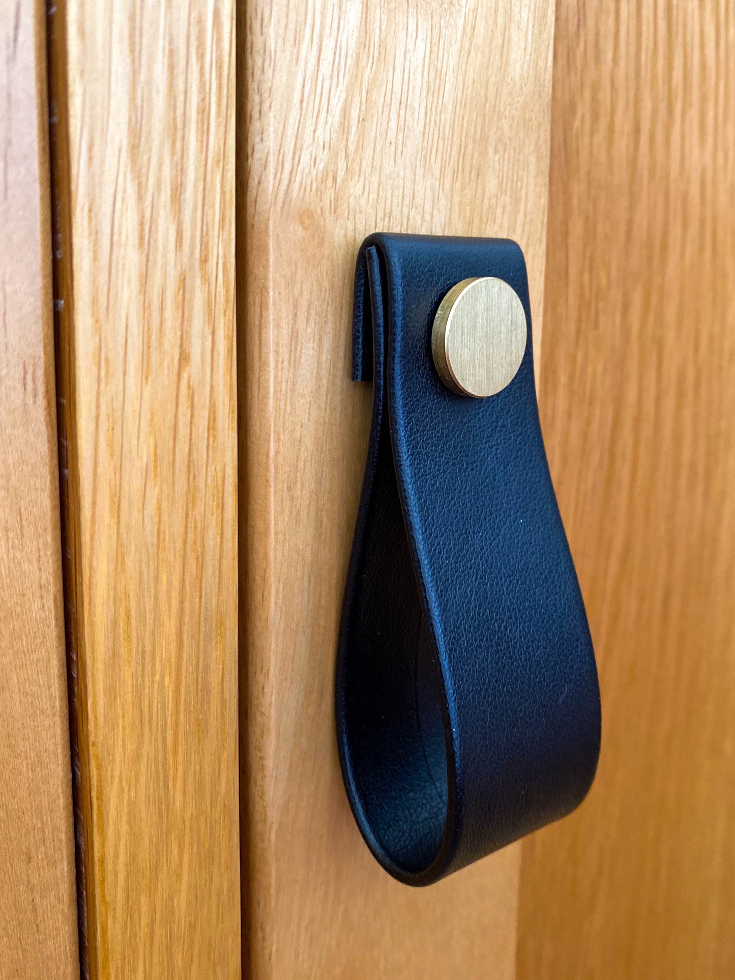 Cupboard door drawer pull, made with apple leather-11