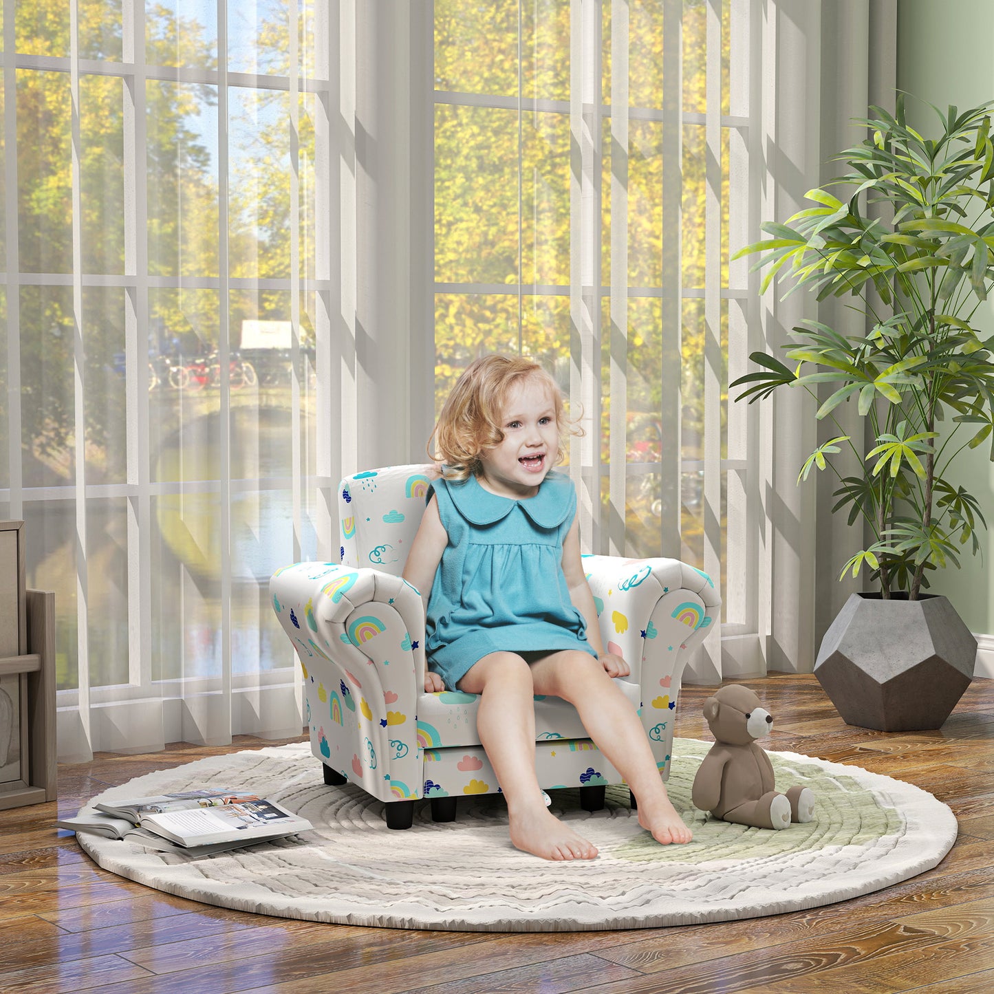 AIYAPLAY 2 Piece Kids Sofa Set with Cloud Design, Wooden Frame, for 1.5-3 Years Old, White-8