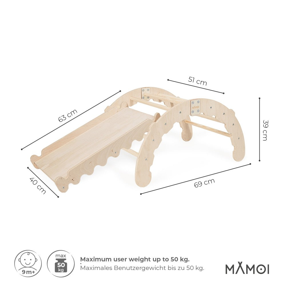 MAMOI® Indoor climbing frame for toddlers, Wooden baby gym with slide, Play gym rocker toys made of wood for toddler, Rockers montessori climbing frame age 1-3-2