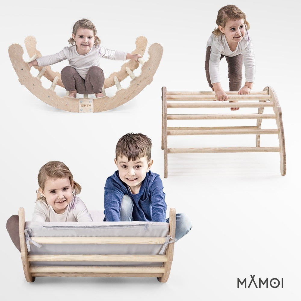MAMOI® Toddler climbing frame indoor with cushion, Cushion for indoor climbing frame for toddlers, Baby kids climbing dome, Wooden climbing triangle for children from 1/2/3 years-6