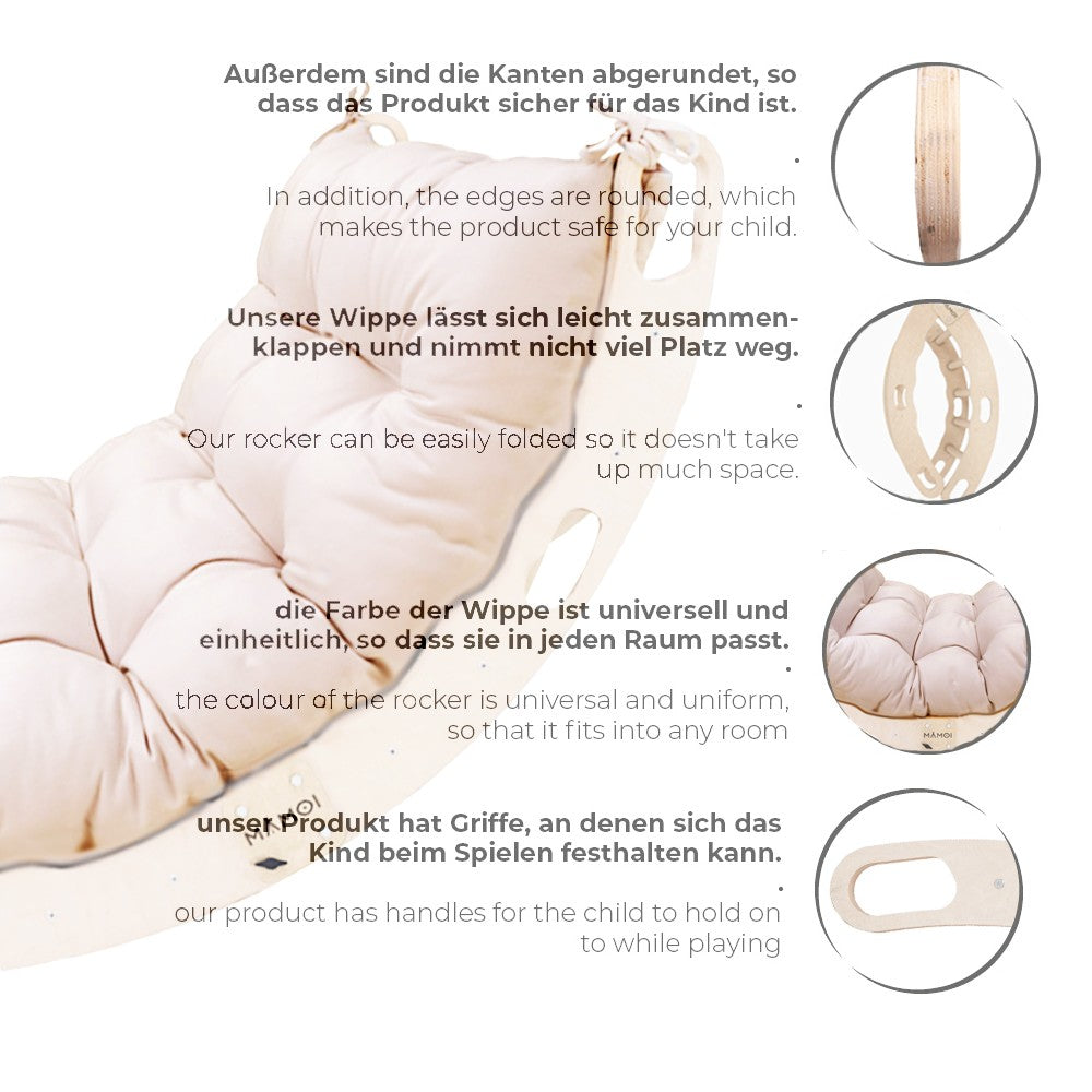 MAMOI® Toddler climbing frame indoor with cushion, Cushion for indoor climbing frame for toddlers, Baby kids climbing dome, Wooden climbing triangle for children from 1/2/3 years-2