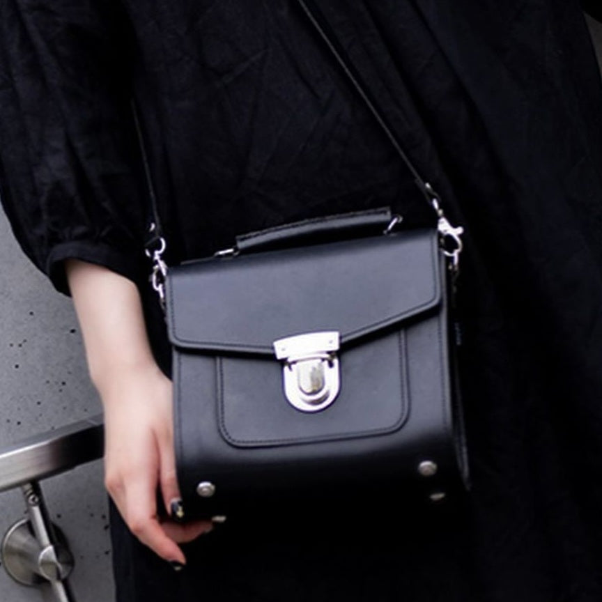 Handmade Leather Sugarcube Handbag - Black-2